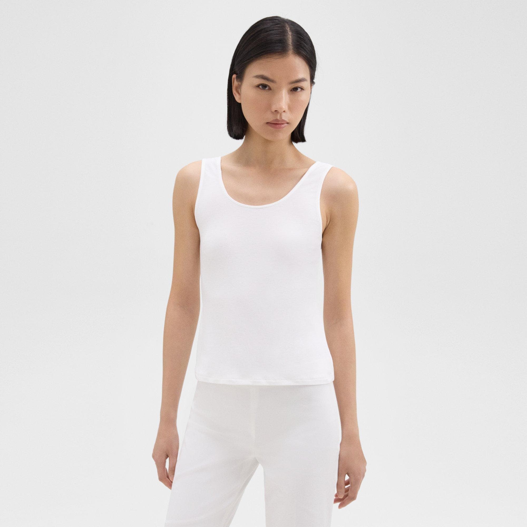 띠어리 Theory Scoop Neck Tank Top in Rib Knit Viscose,WHITE