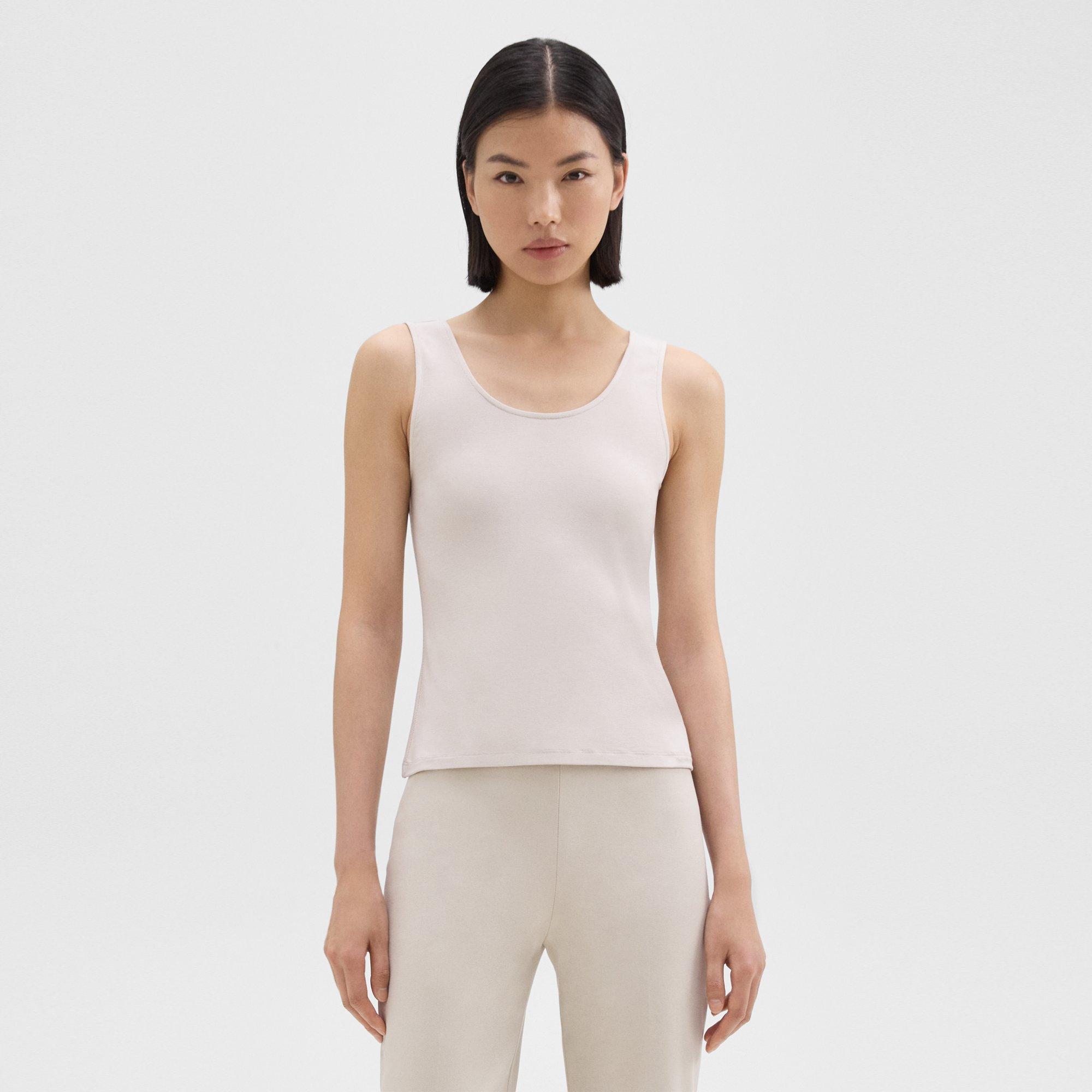 띠어리 Theory Scoop Neck Tank Top in Rib Knit Viscose,SAND