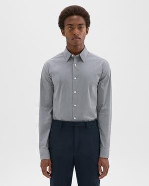 띠어리 Theory Irving Shirt in Checked Stretch Cotton,WHITE/NAVY
