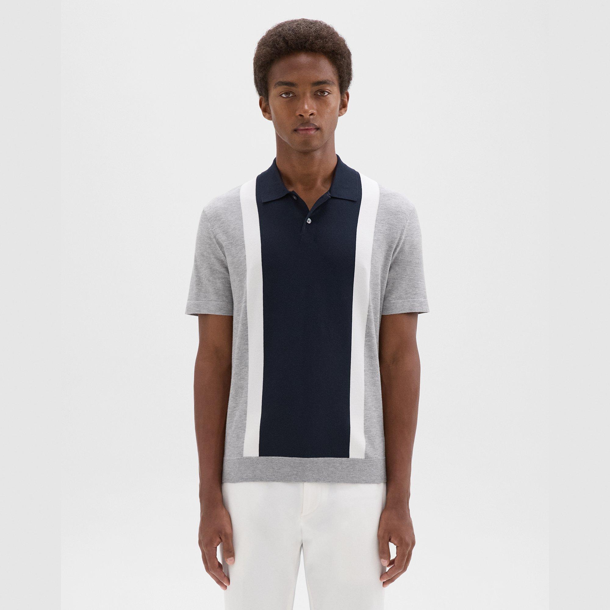 띠어리 Theory Colorblock Polo Shirt in Light Bilen,LIGHT GREY HEATHER MULTI