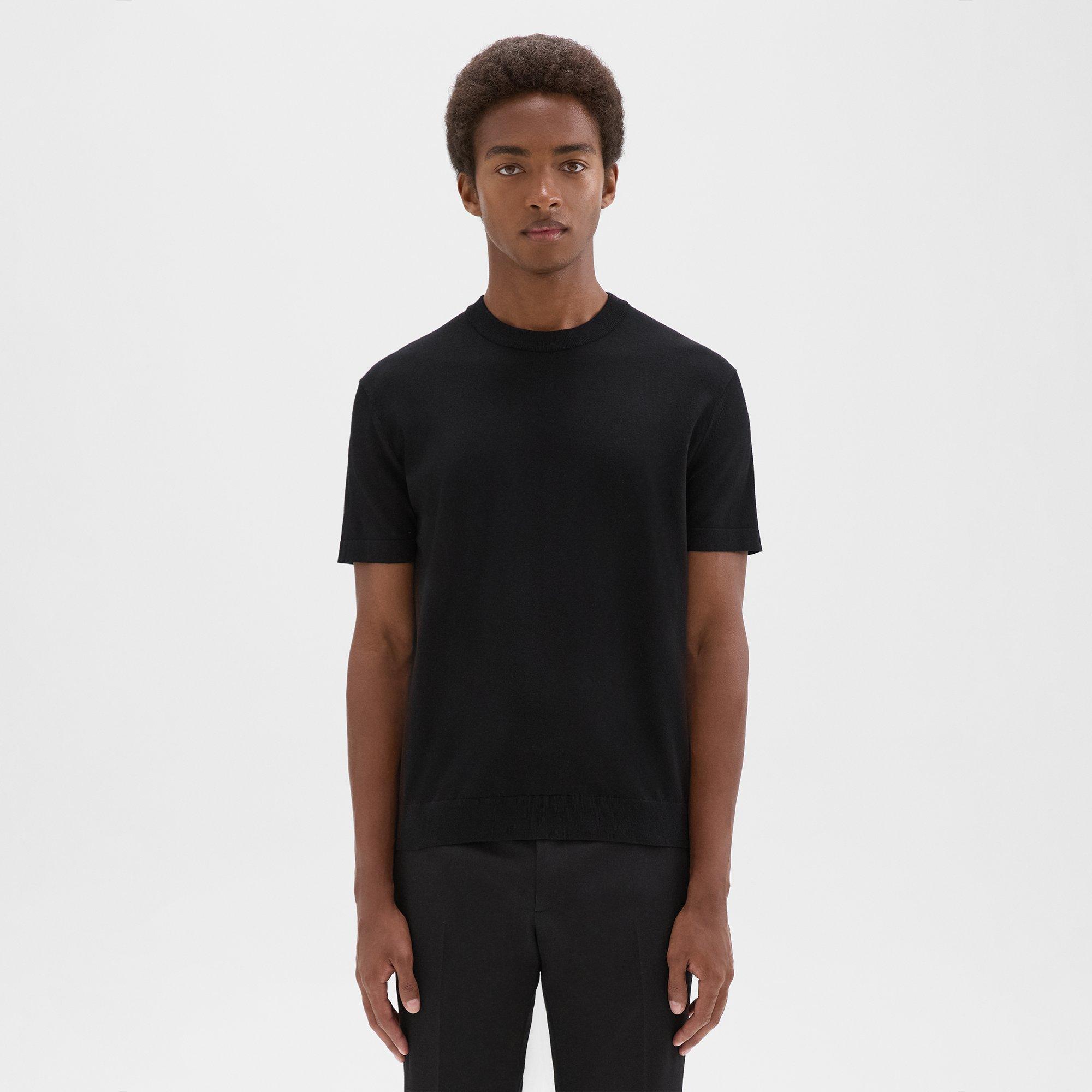 띠어리 Theory Sarior Short-Sleeve Sweater in Light Bilen,BLACK