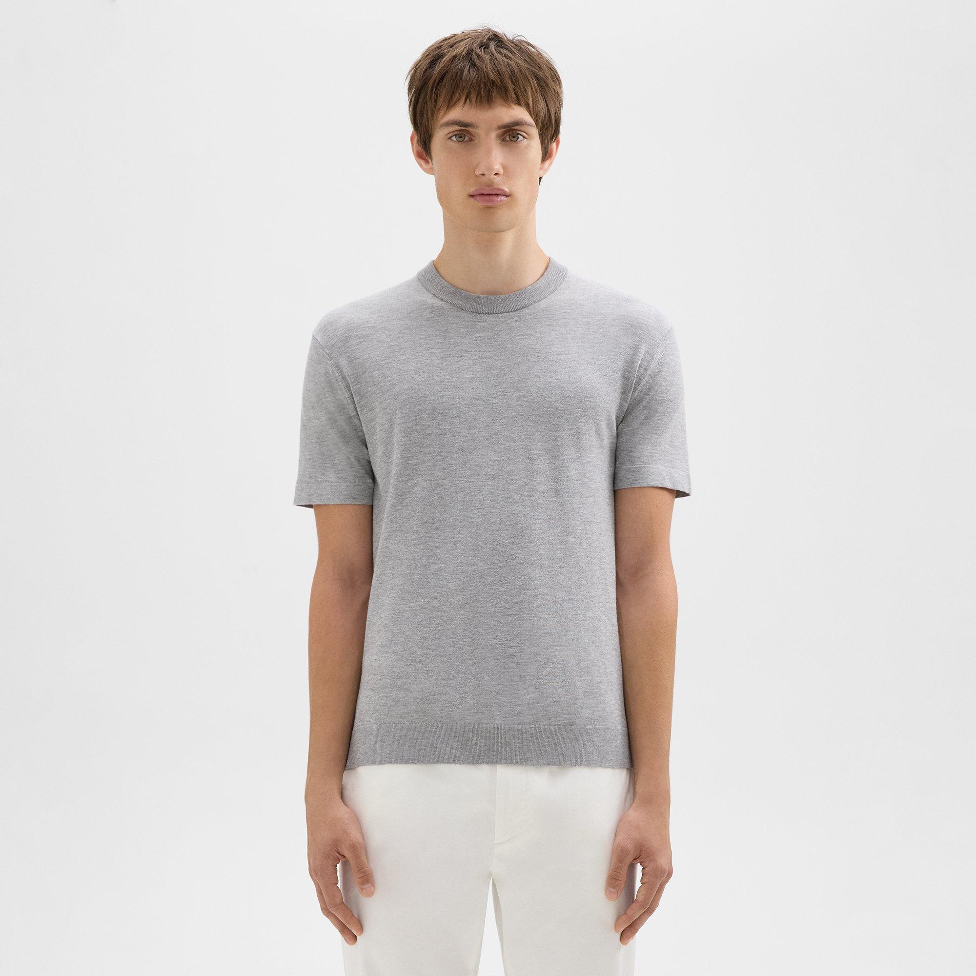 띠어리 Theory Sarior Short-Sleeve Sweater in Light Bilen,LIGHT GREY HEATHER