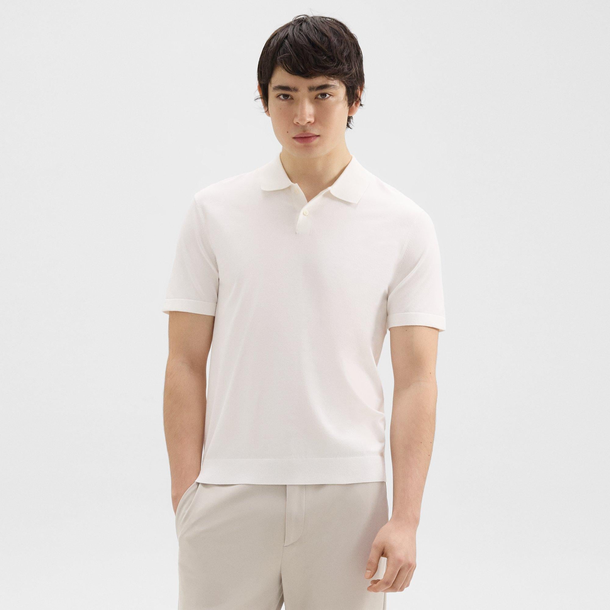 띠어리 Theory Goris Polo Shirt in Light Bilen,WHITE