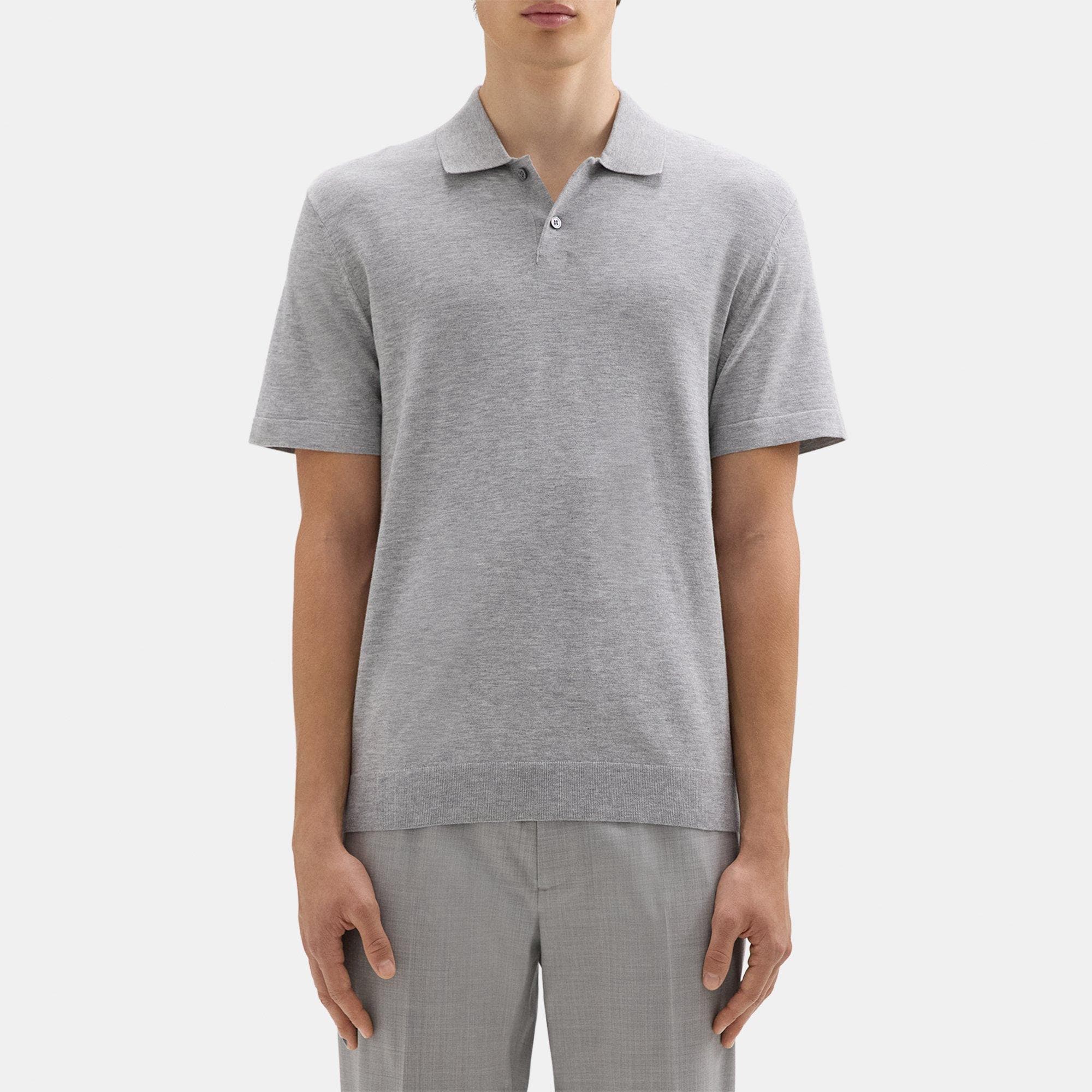 띠어리 Theory Goris Polo Shirt in Light Bilen,LIGHT GREY HEATHER