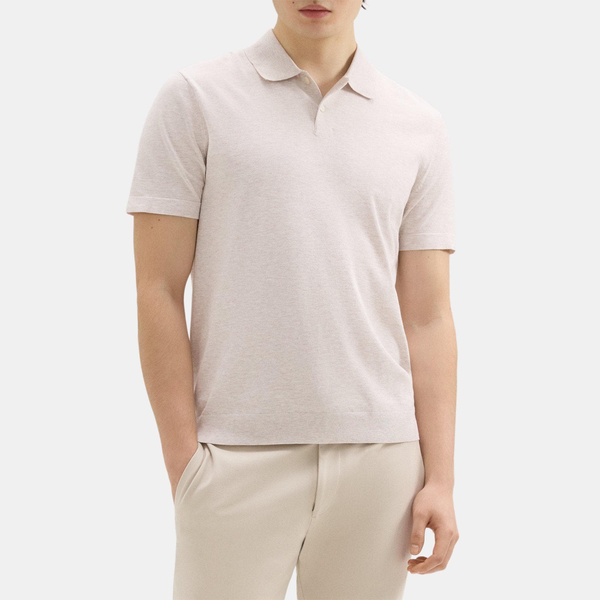 띠어리 Theory Goris Polo Shirt in Light Bilen,MELANGE IVORY