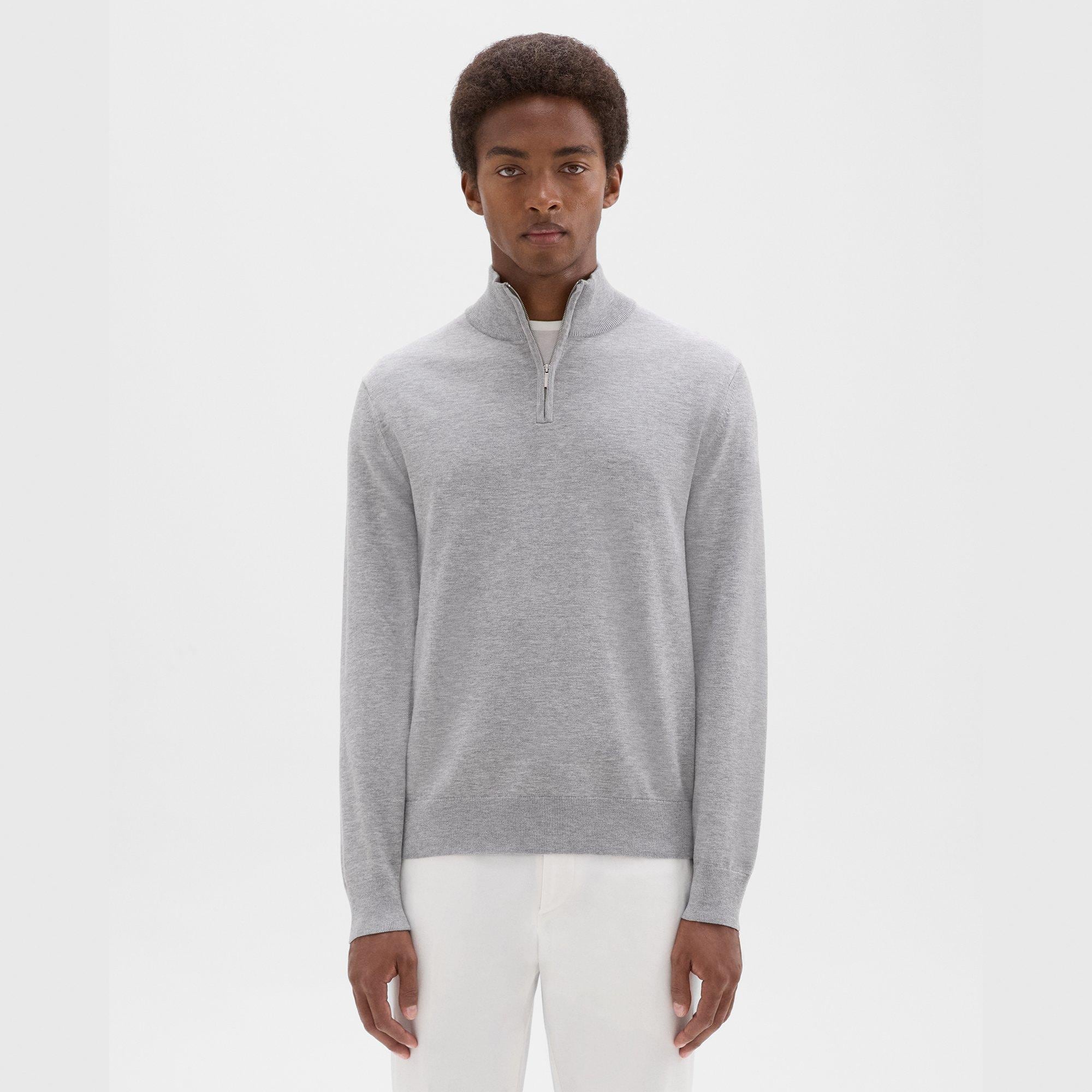 띠어리 Theory Riland Quarter-Zip Sweater in Light Bilen,LIGHT GREY HEATHER