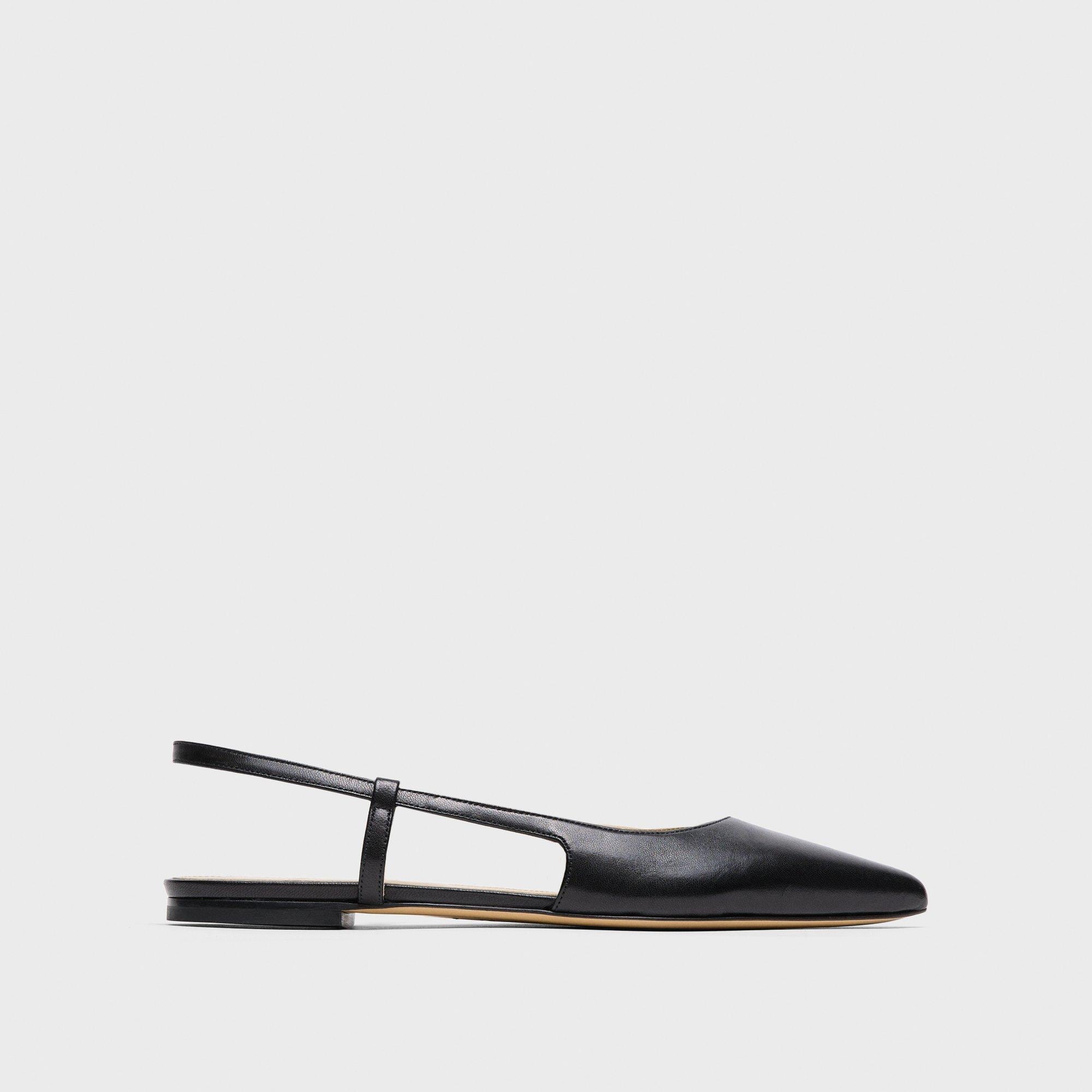 Black leather slingback flats hotsell