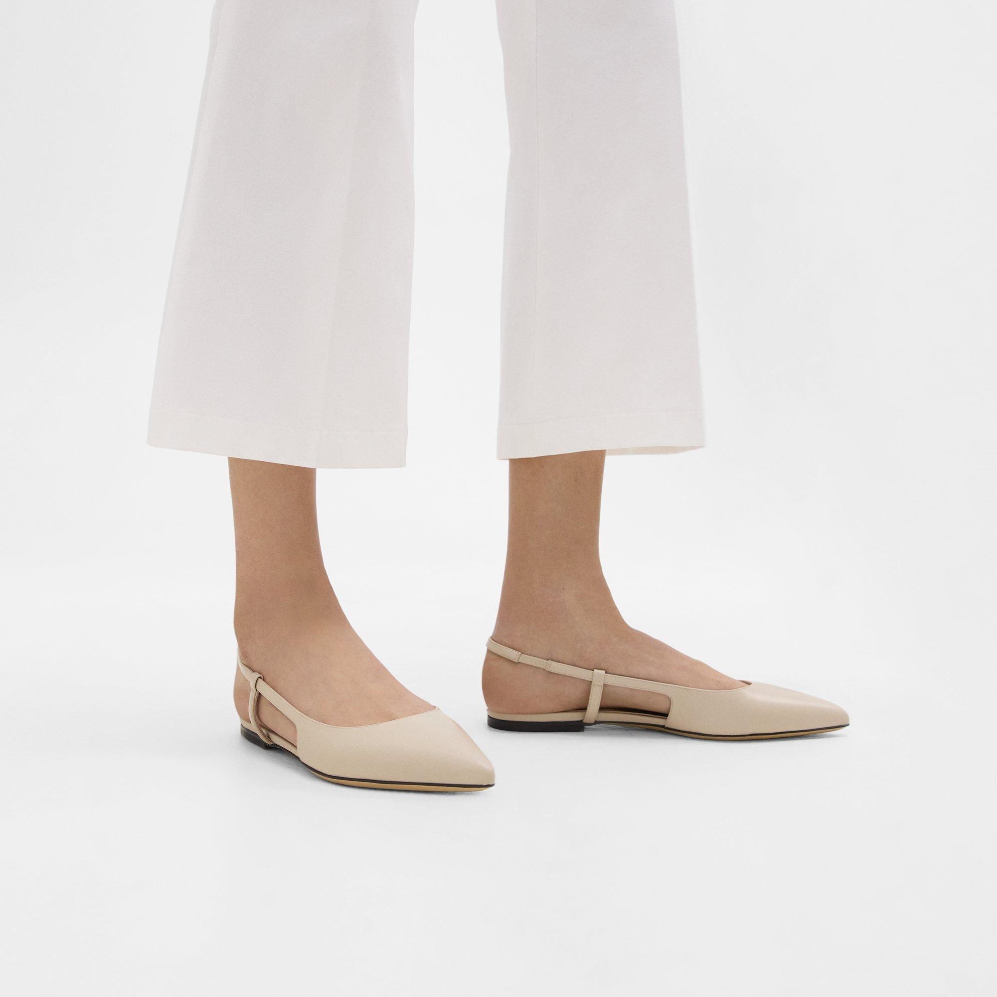 띠어리 Theory Slingback Flat in Leather,LIGHT NUDE