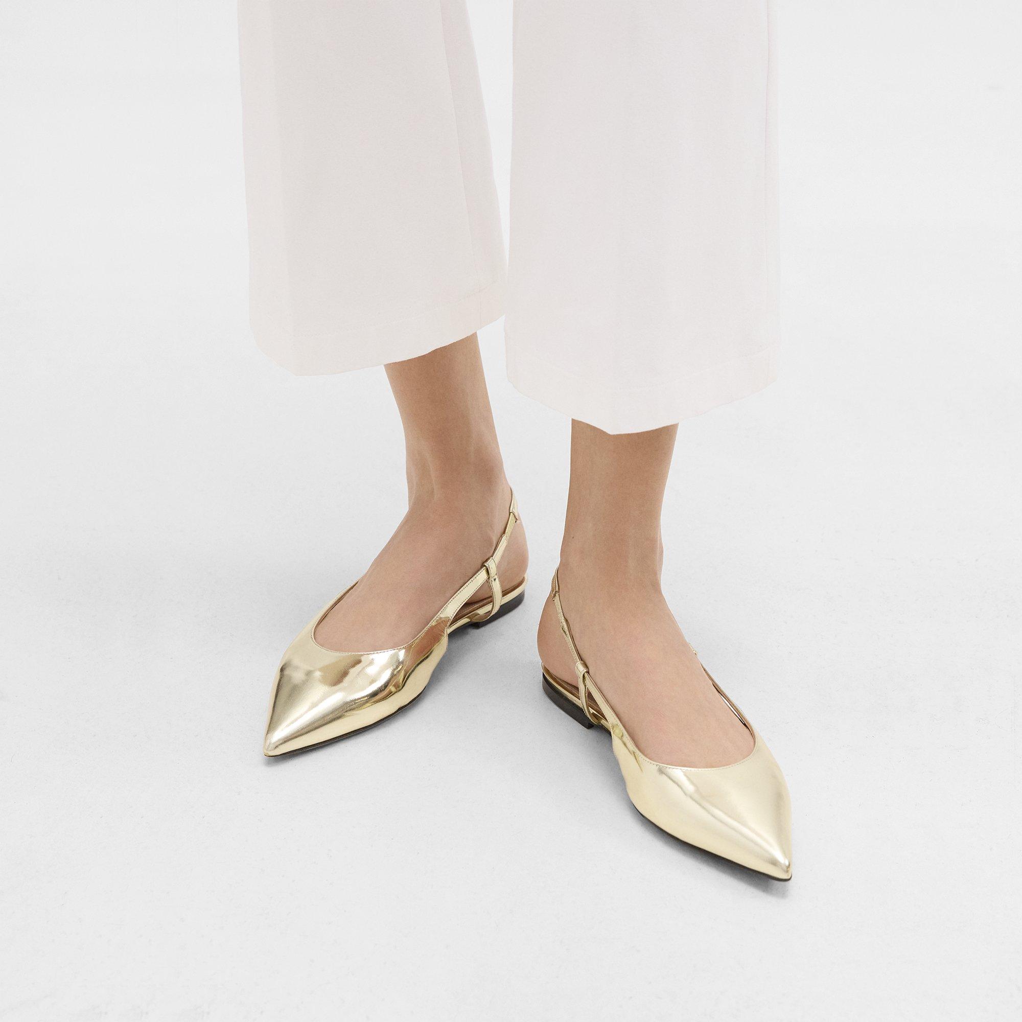 띠어리 Theory Slingback Flat in Metallic Leather,LIGHT GOLD