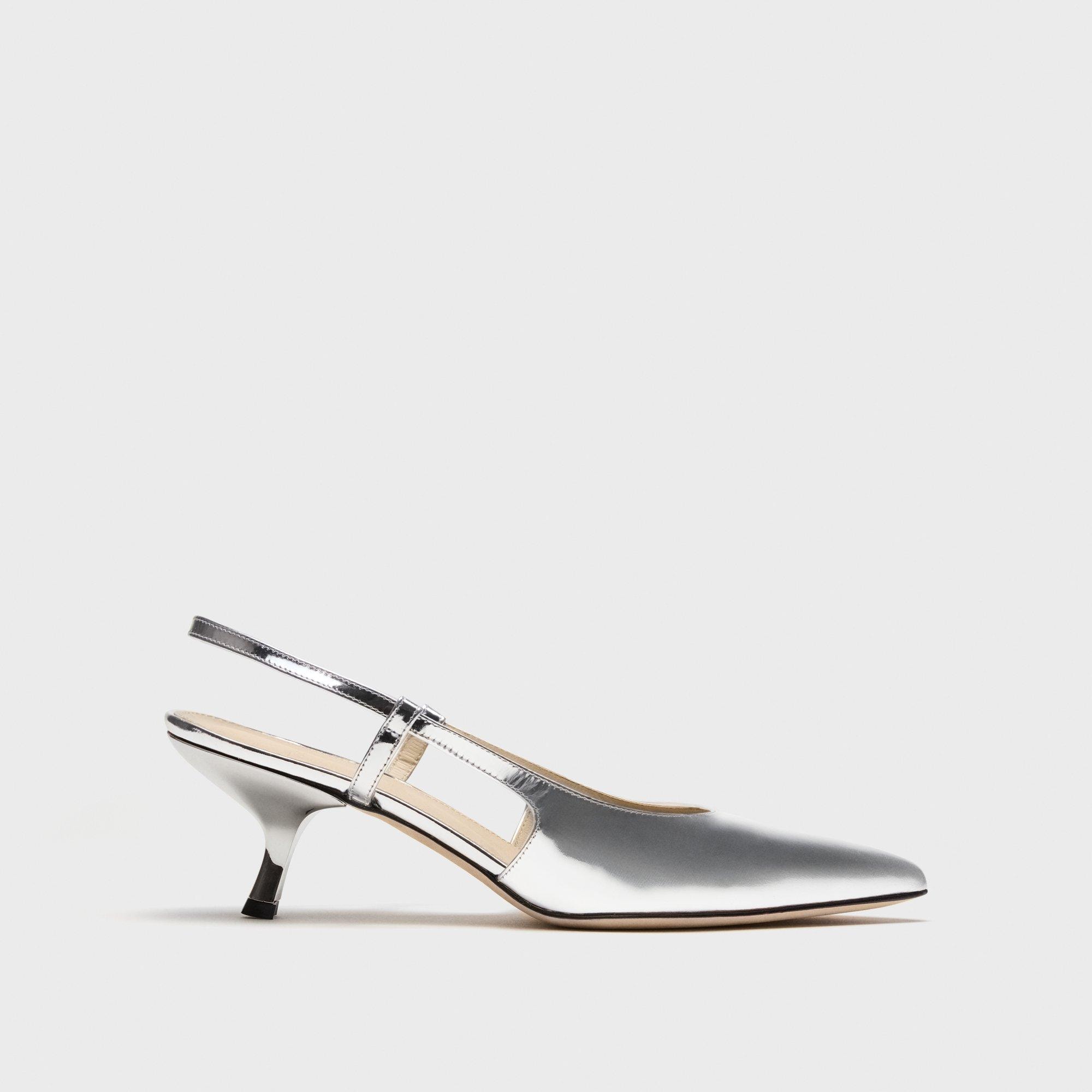 Micro Slingback-Pumps aus Metallic-Leder