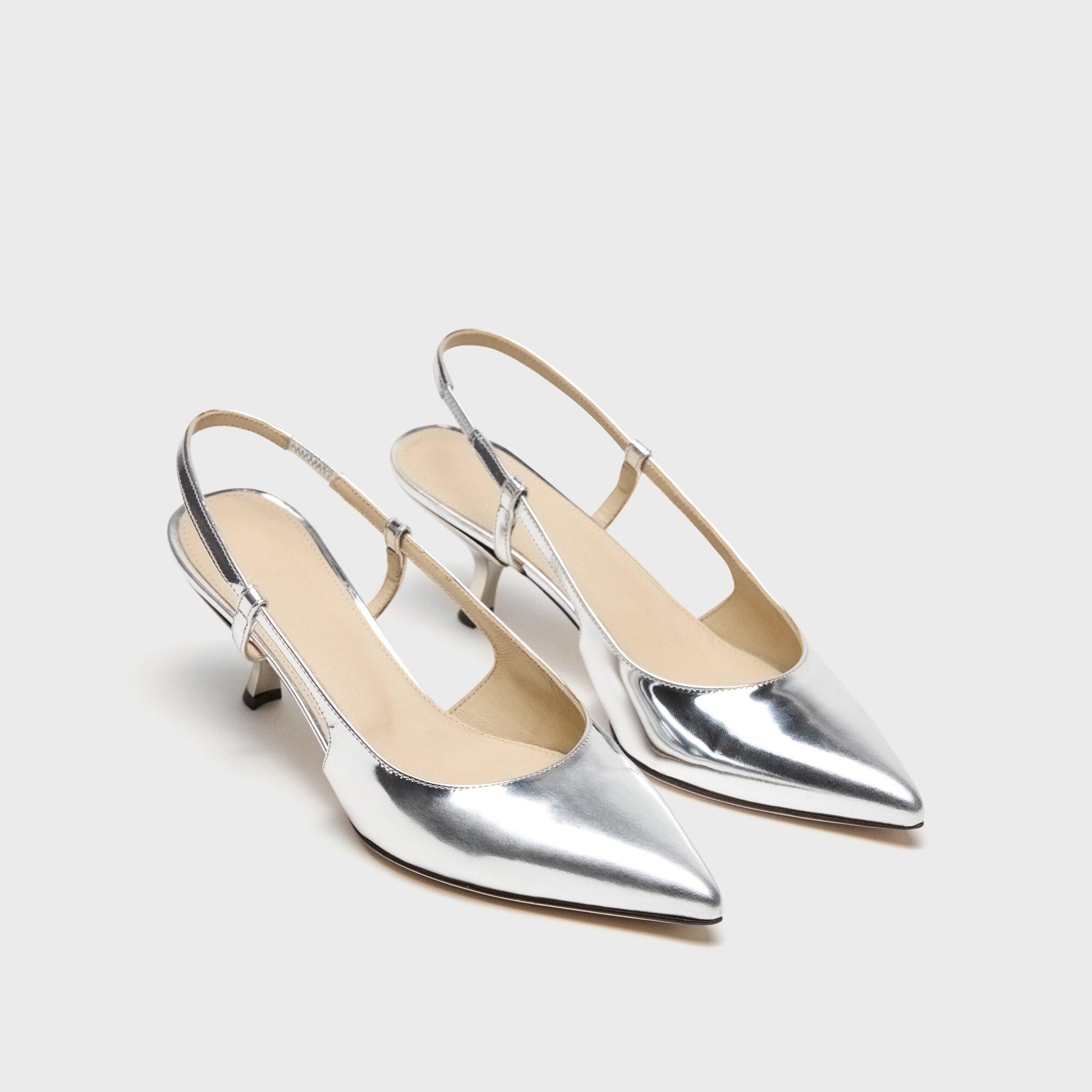 Micro Slingback-Pumps aus Metallic-Leder