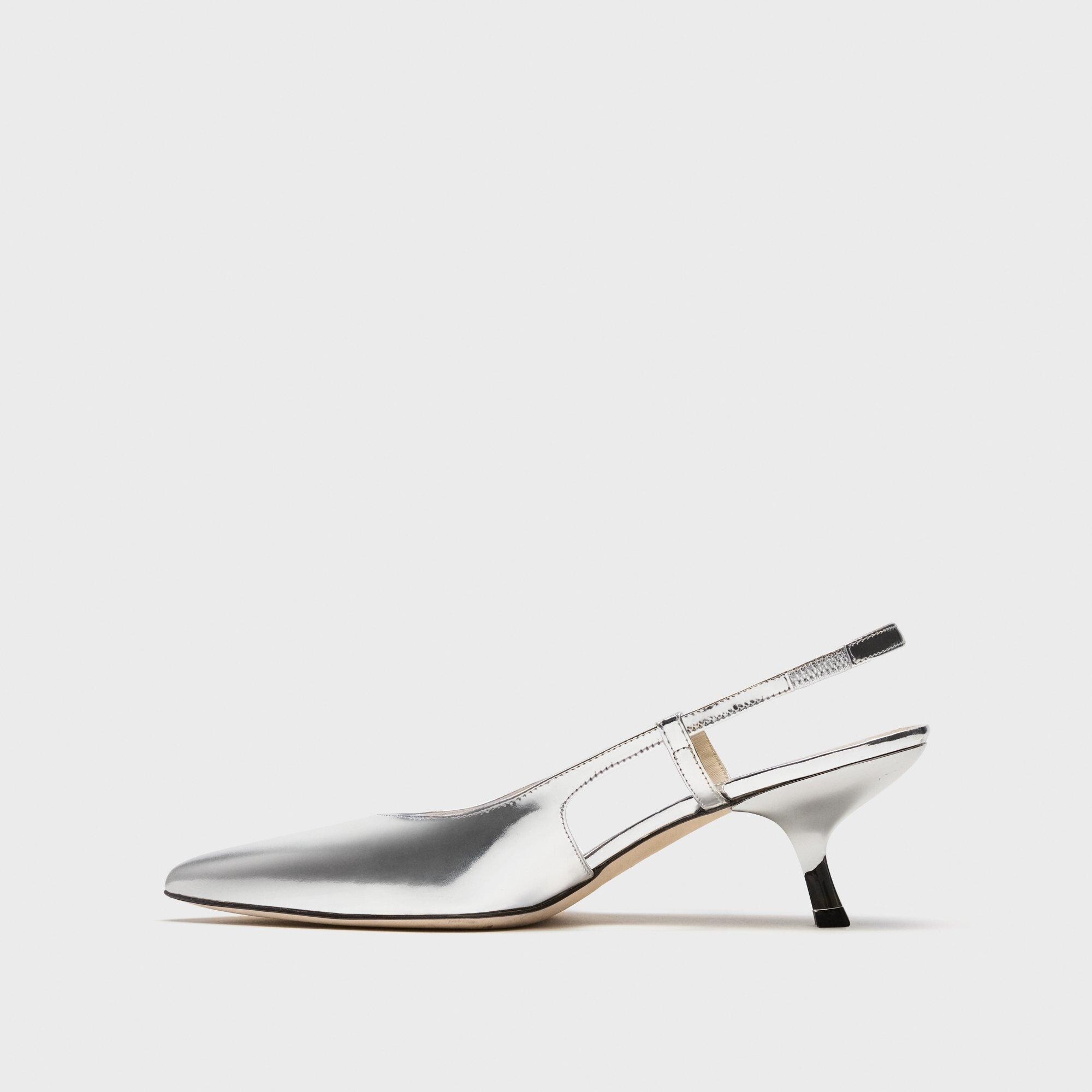 Micro Slingback-Pumps aus Metallic-Leder