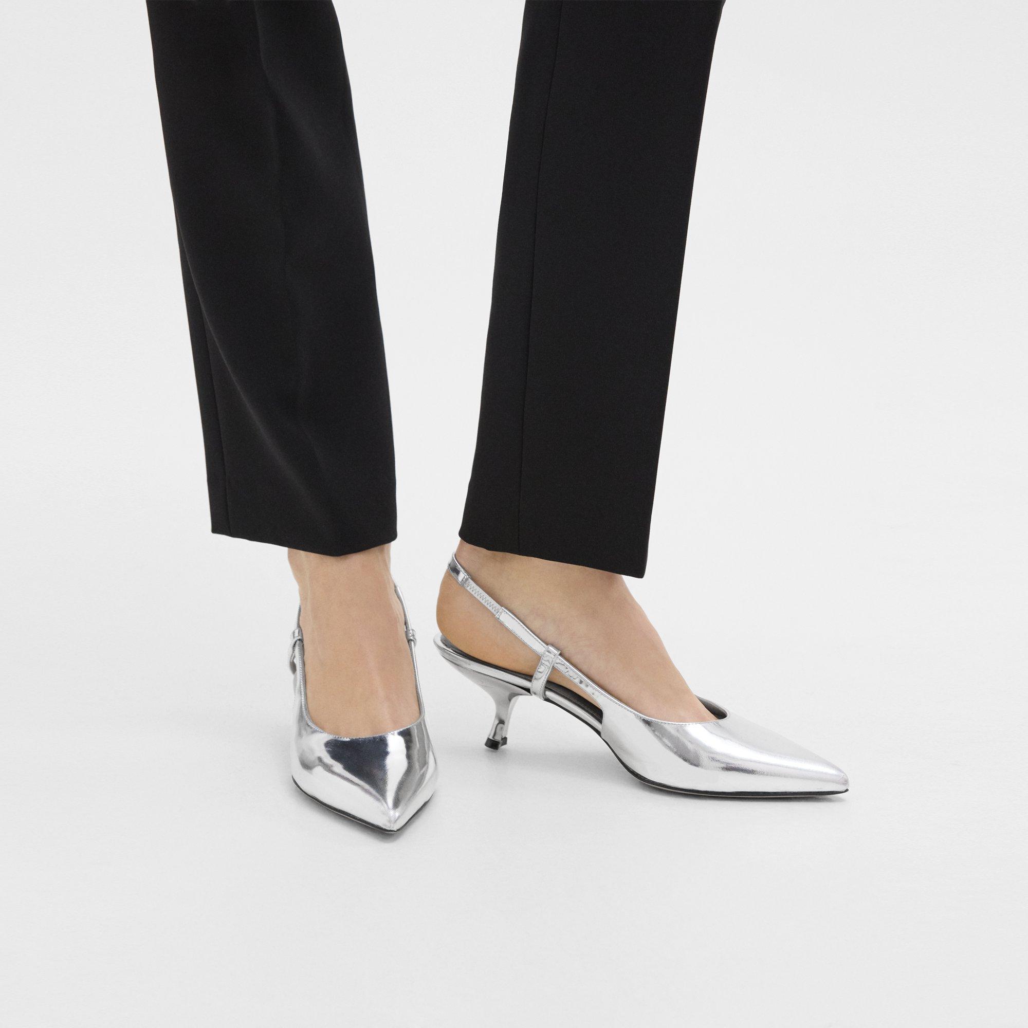 띠어리 Theory Micro Slingback Pump in Metallic Leather,SILVER