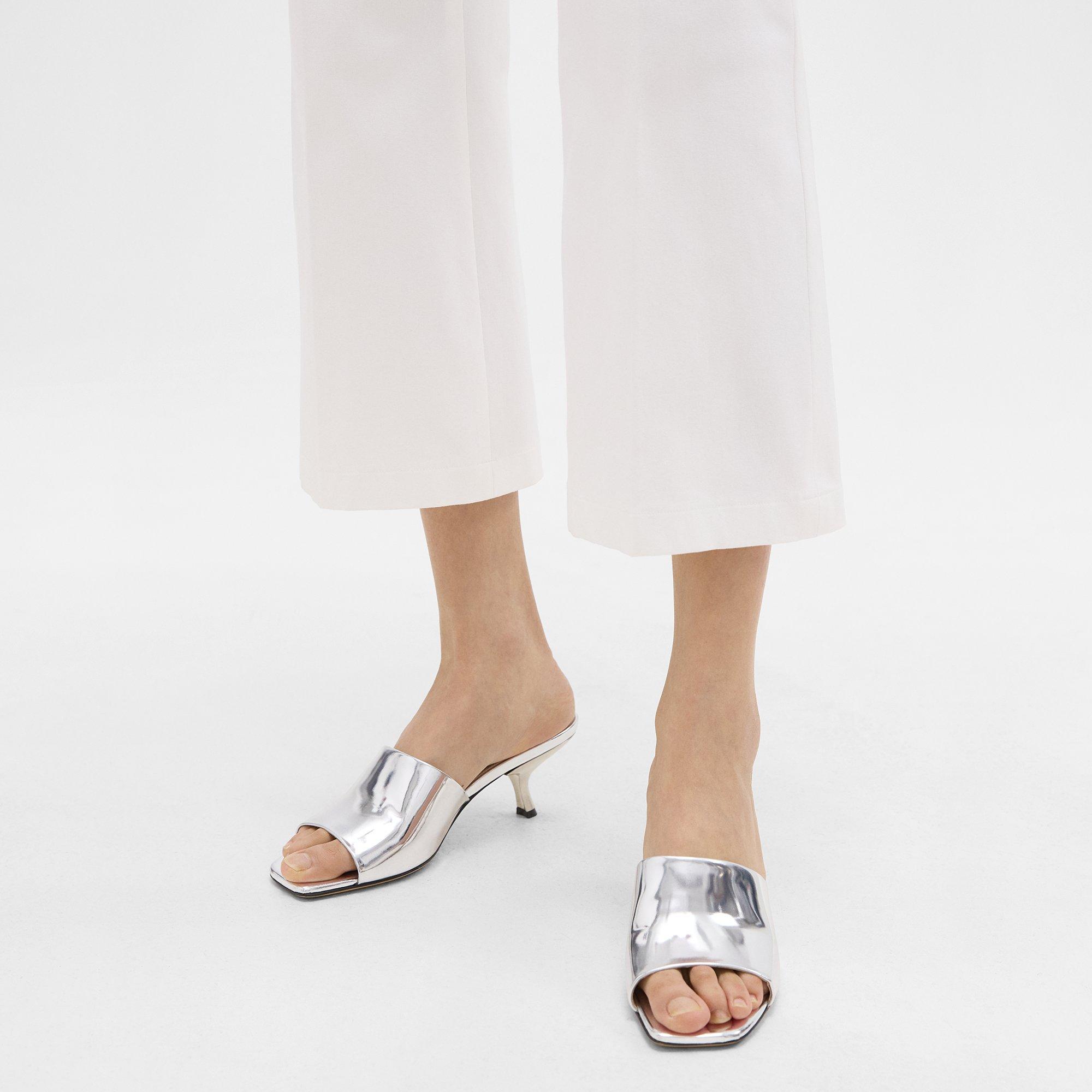 띠어리 Theory Mule Sandal in Metallic Leather,SILVER