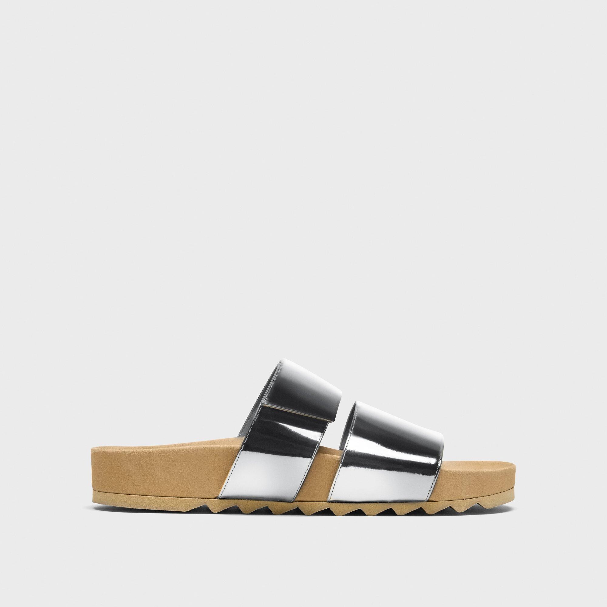 Metallic Leather Slide Sandals | Theory