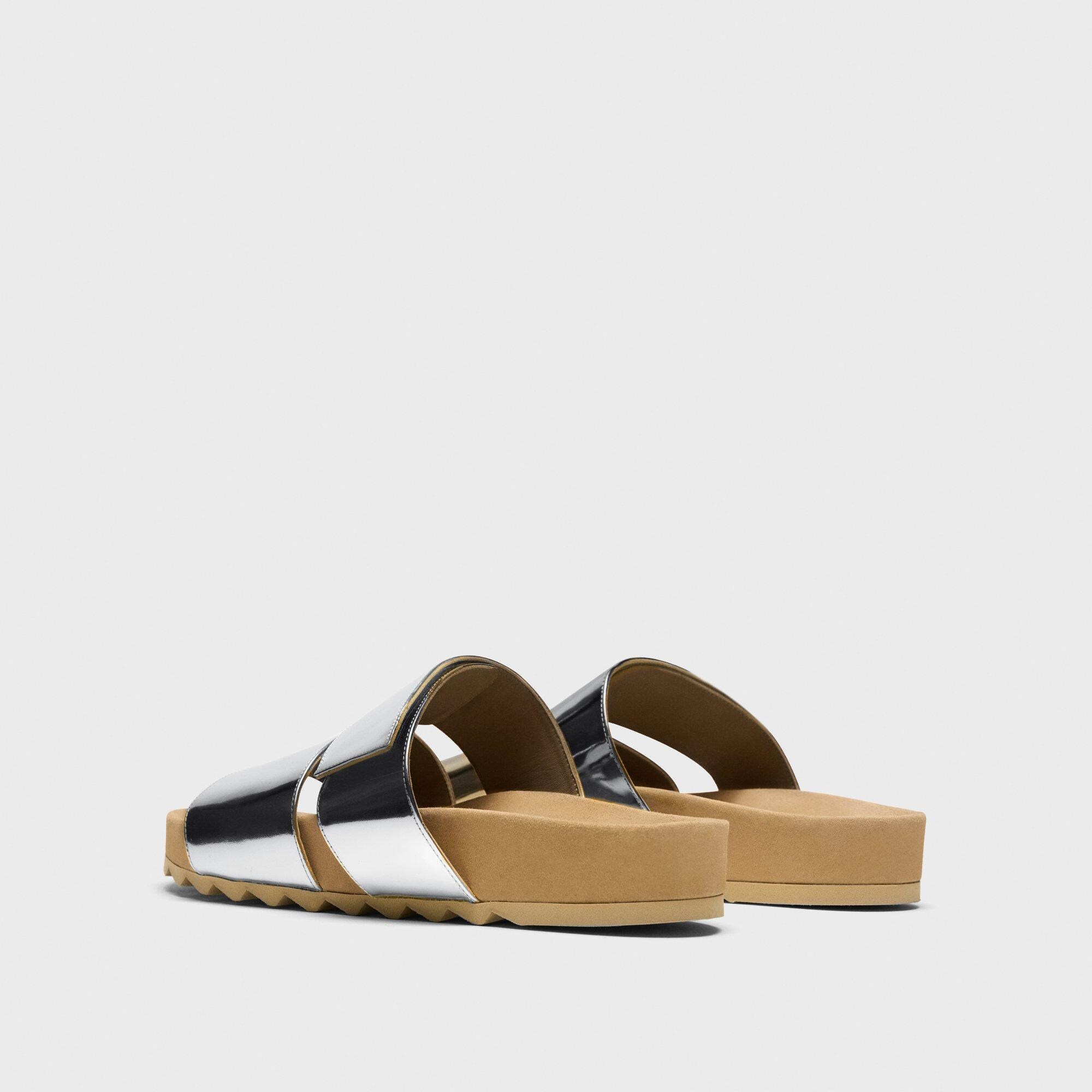 Slide Sandals in Metallic Leather