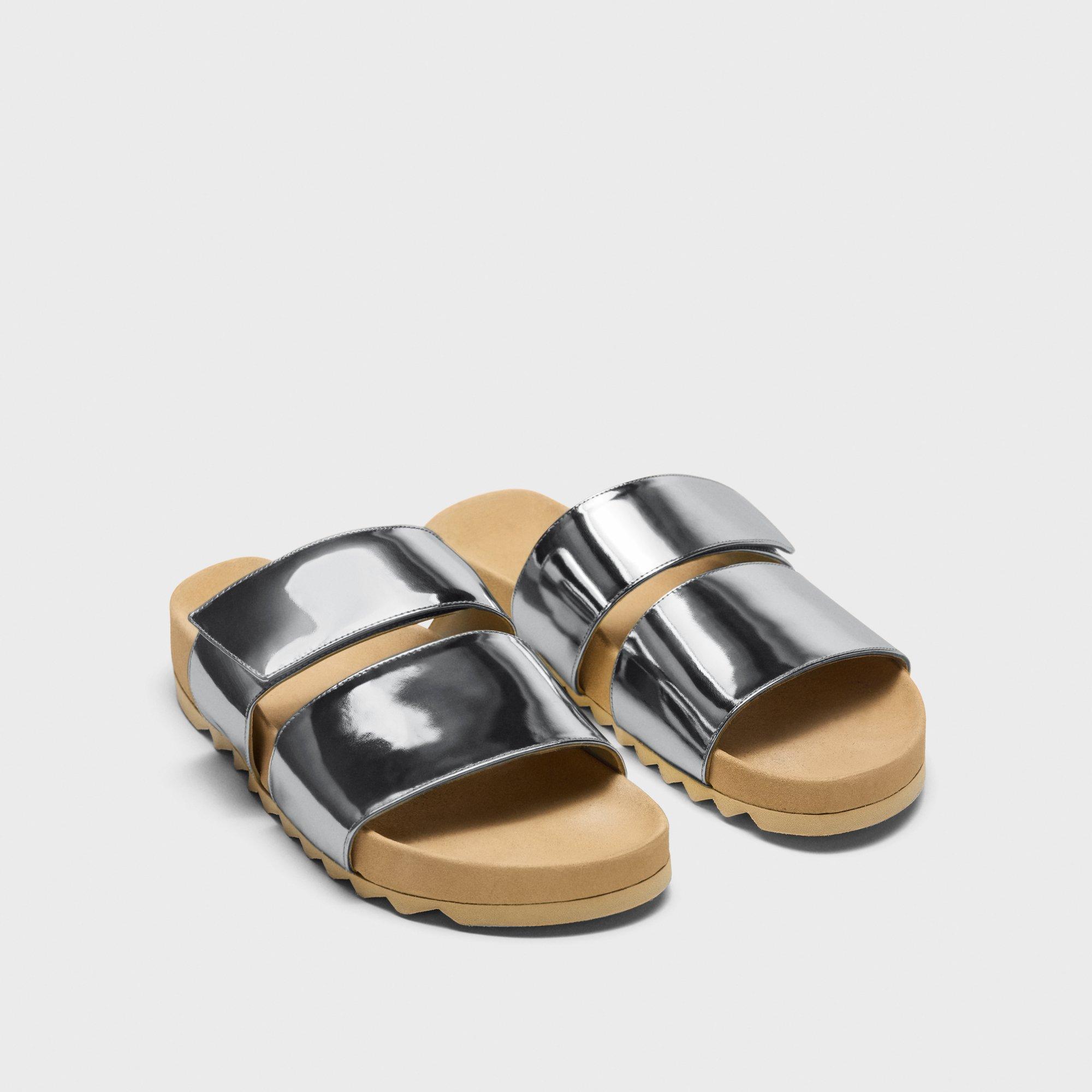 Slide Sandals in Metallic Leather