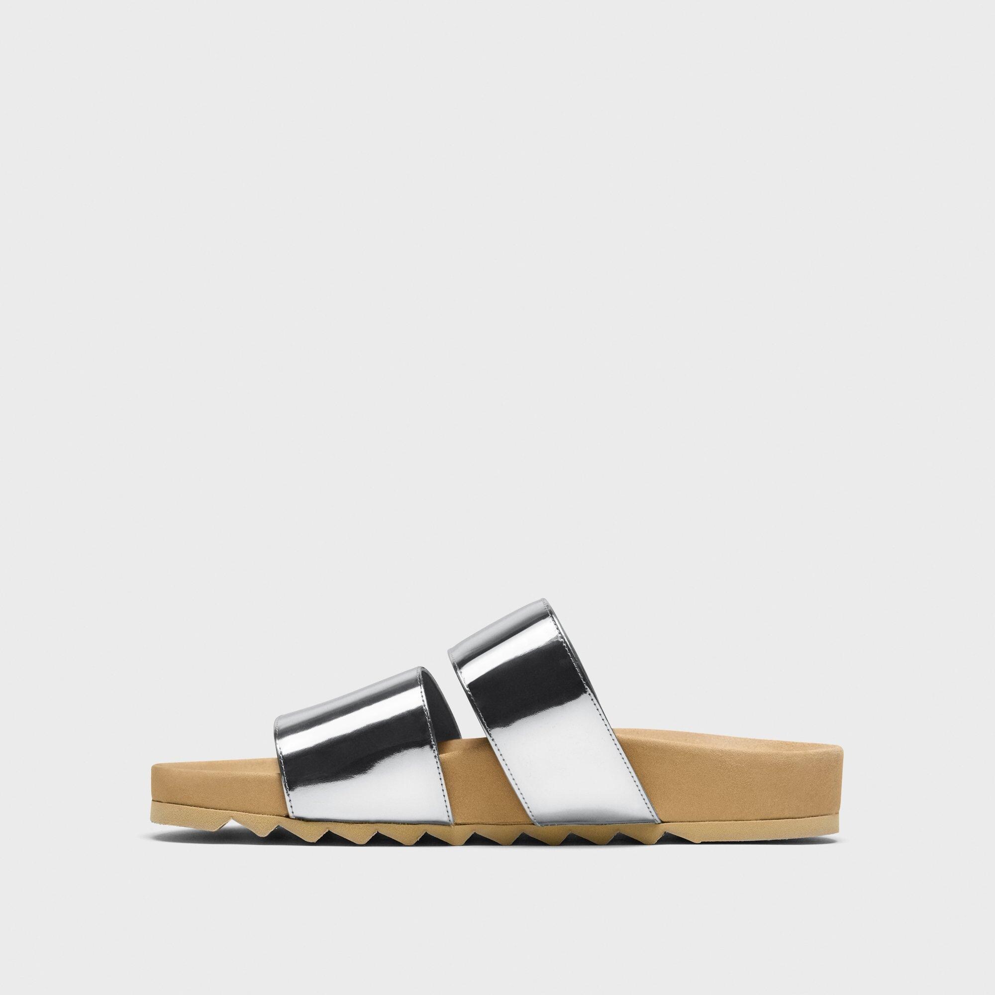 Slide Sandals in Metallic Leather