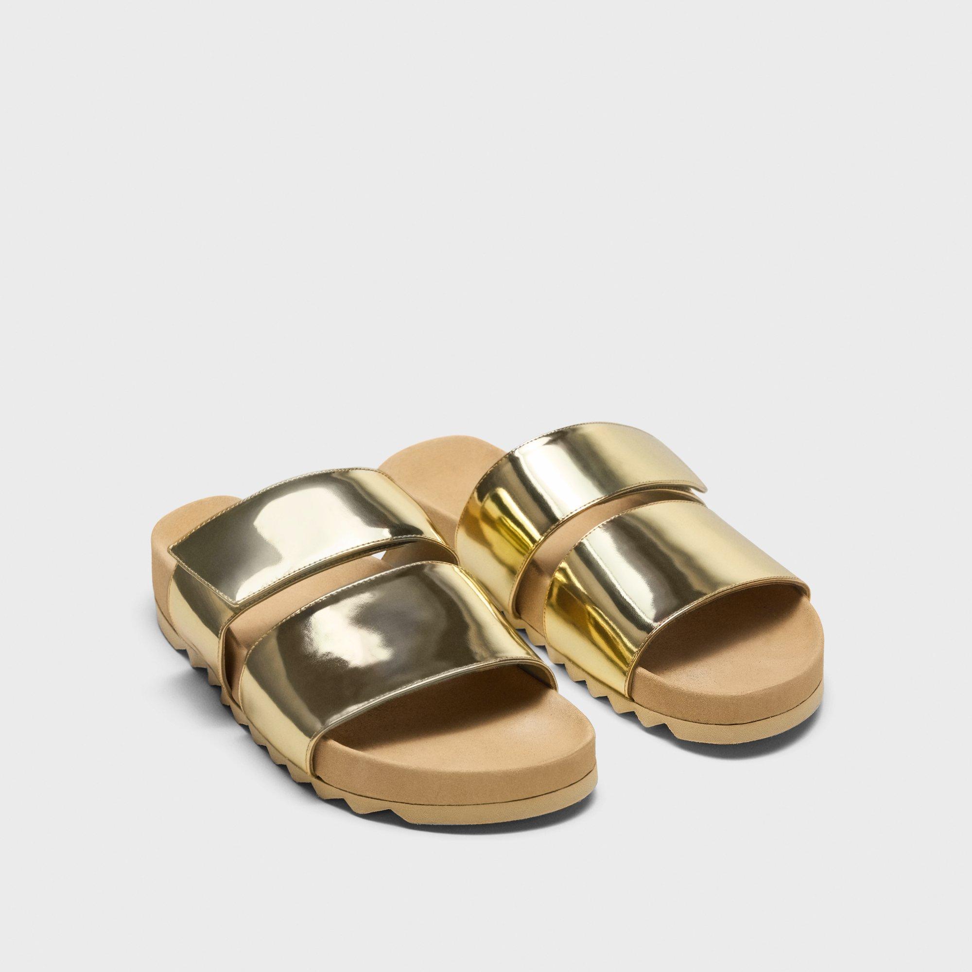 Slide Sandals in Metallic Leather