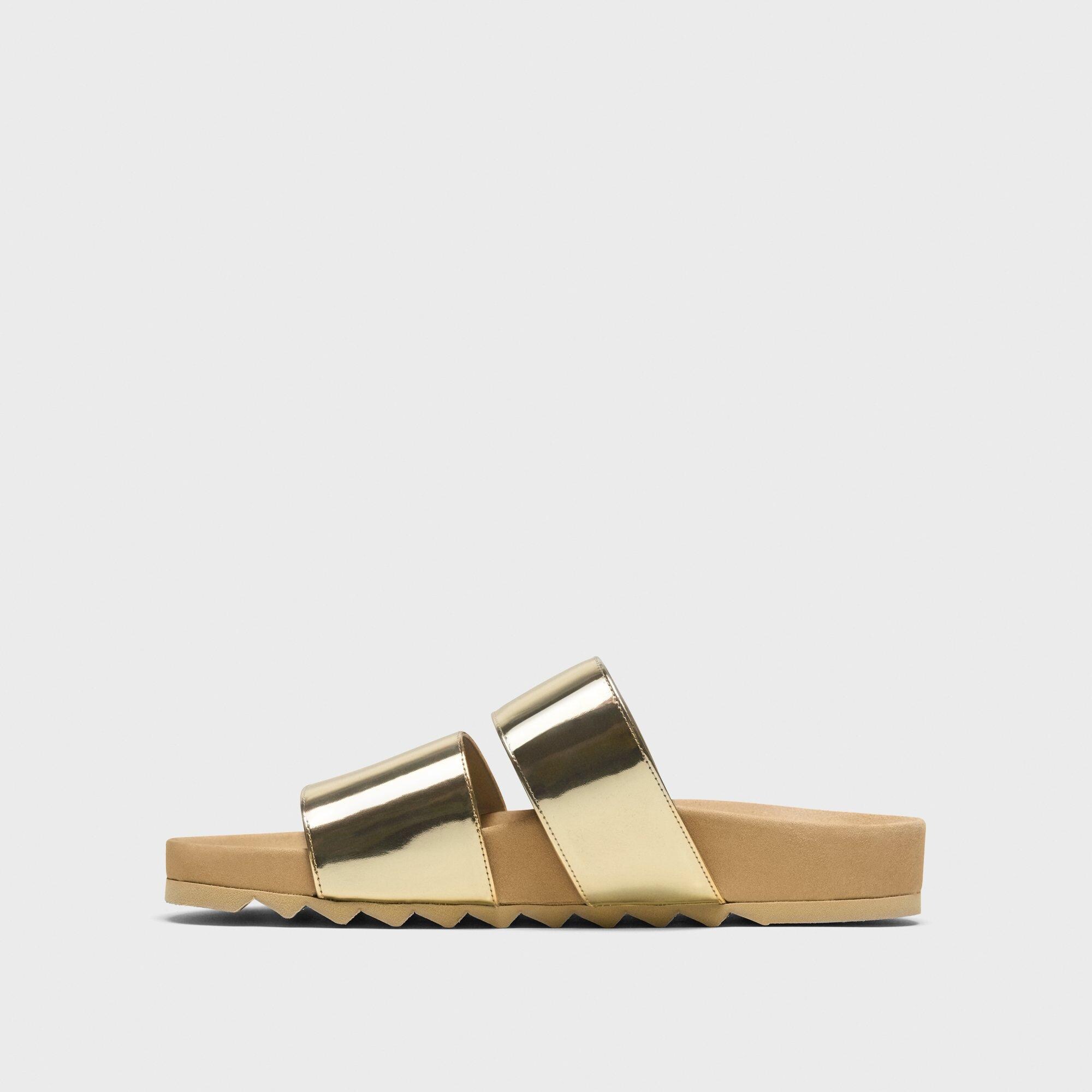 Slide Sandals in Metallic Leather