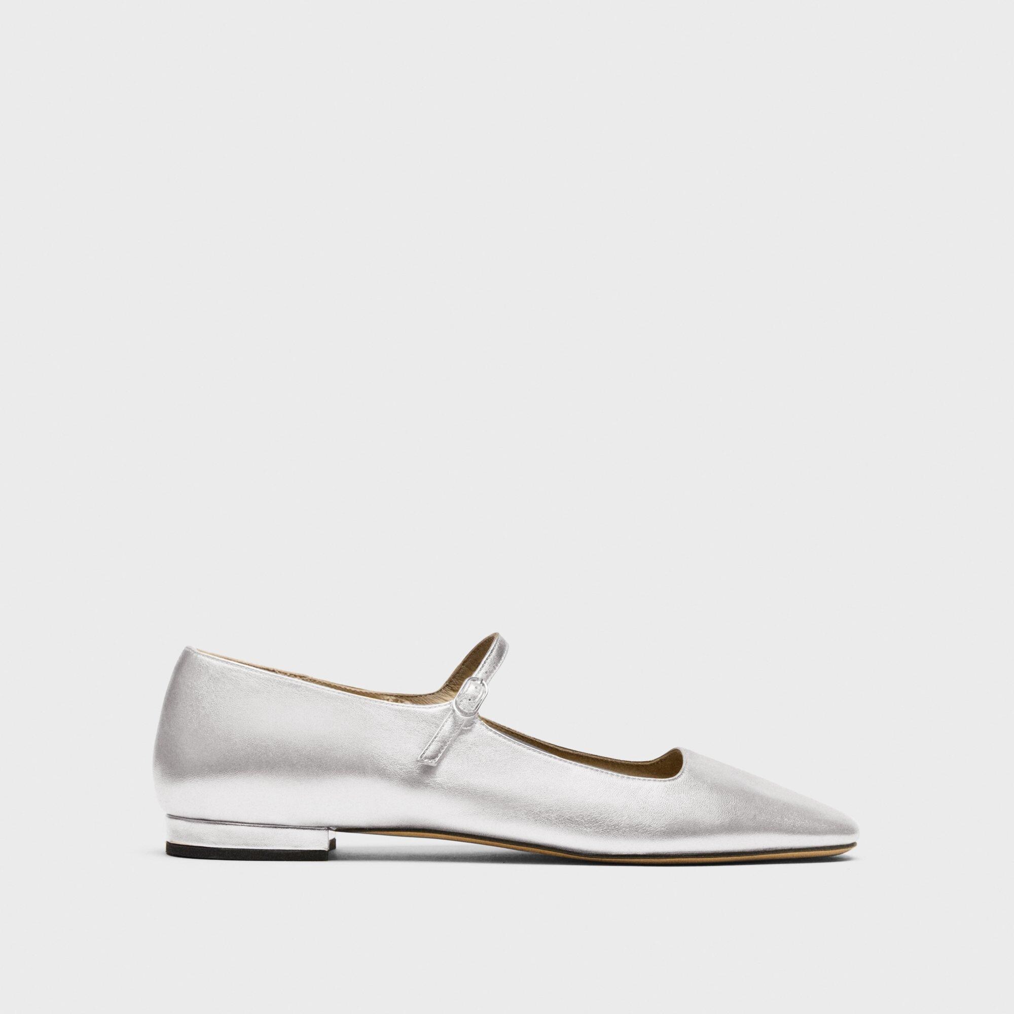 Mary Jane Ballerina Flat in Metallic Leather