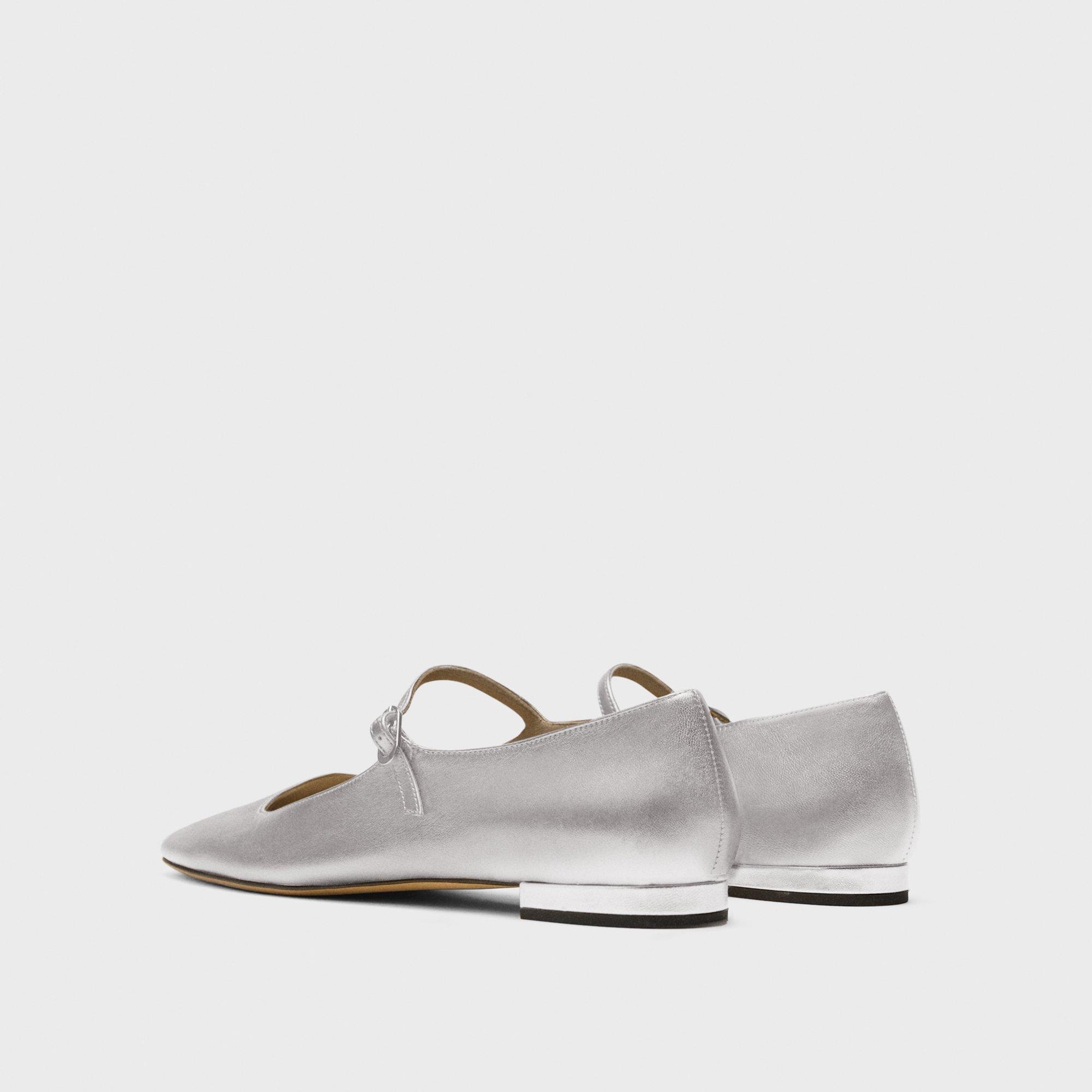 Mary Jane Ballerina Flat in Metallic Leather