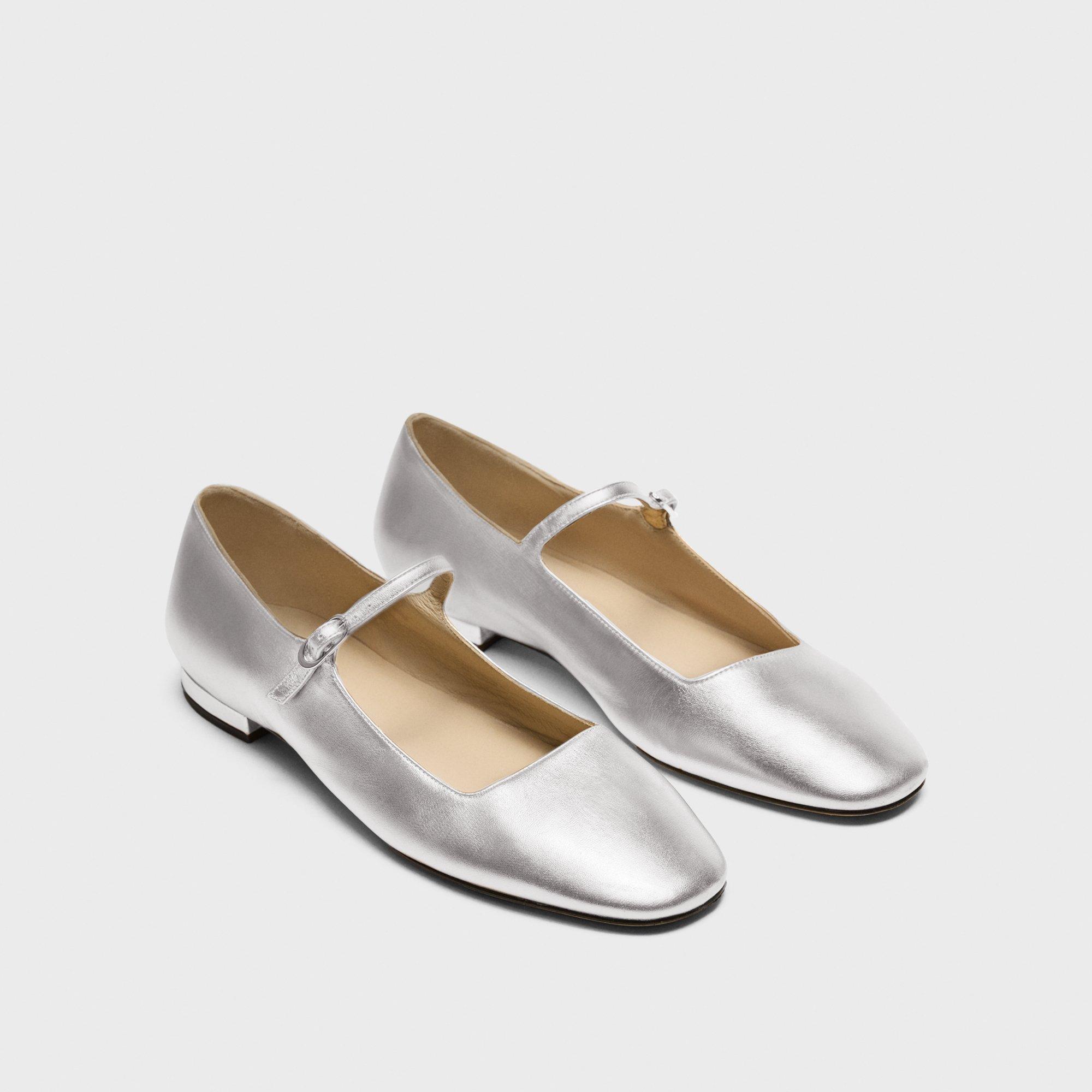 Mary Jane Ballerina Flat in Metallic Leather