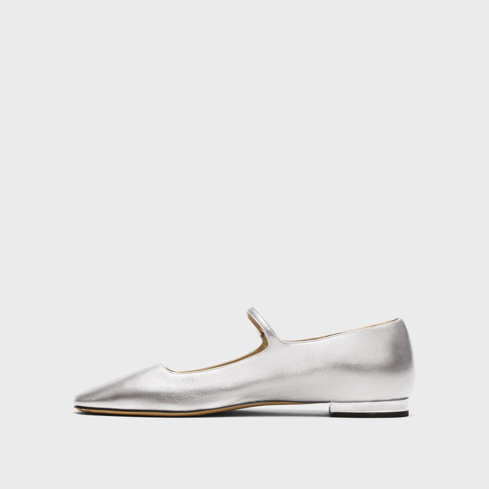 Mary Jane Ballerina Flat in Metallic Leather