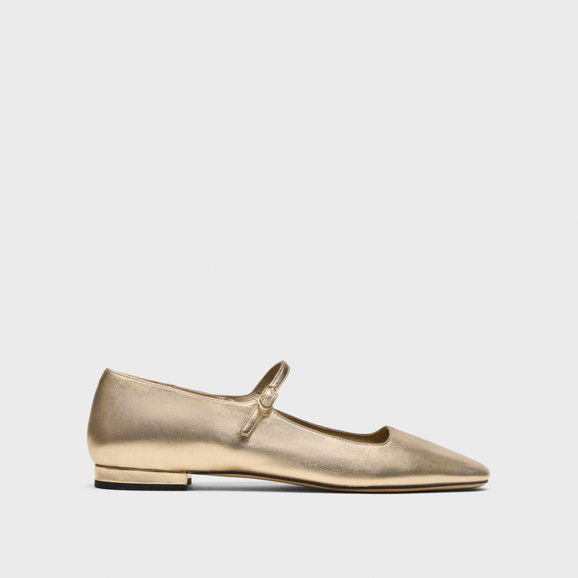 Mary Jane Ballerina Flat in Metallic Leather