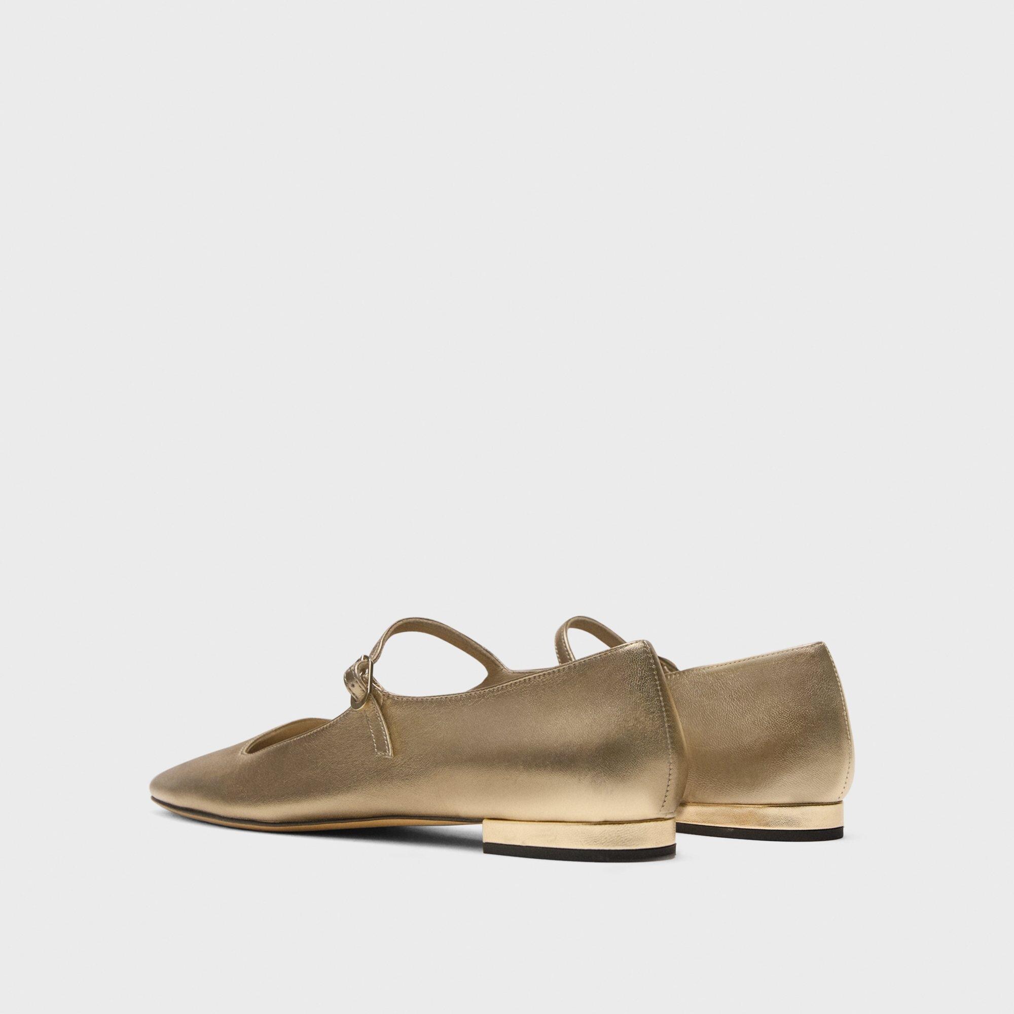 Mary Jane Ballerina Flat in Metallic Leather