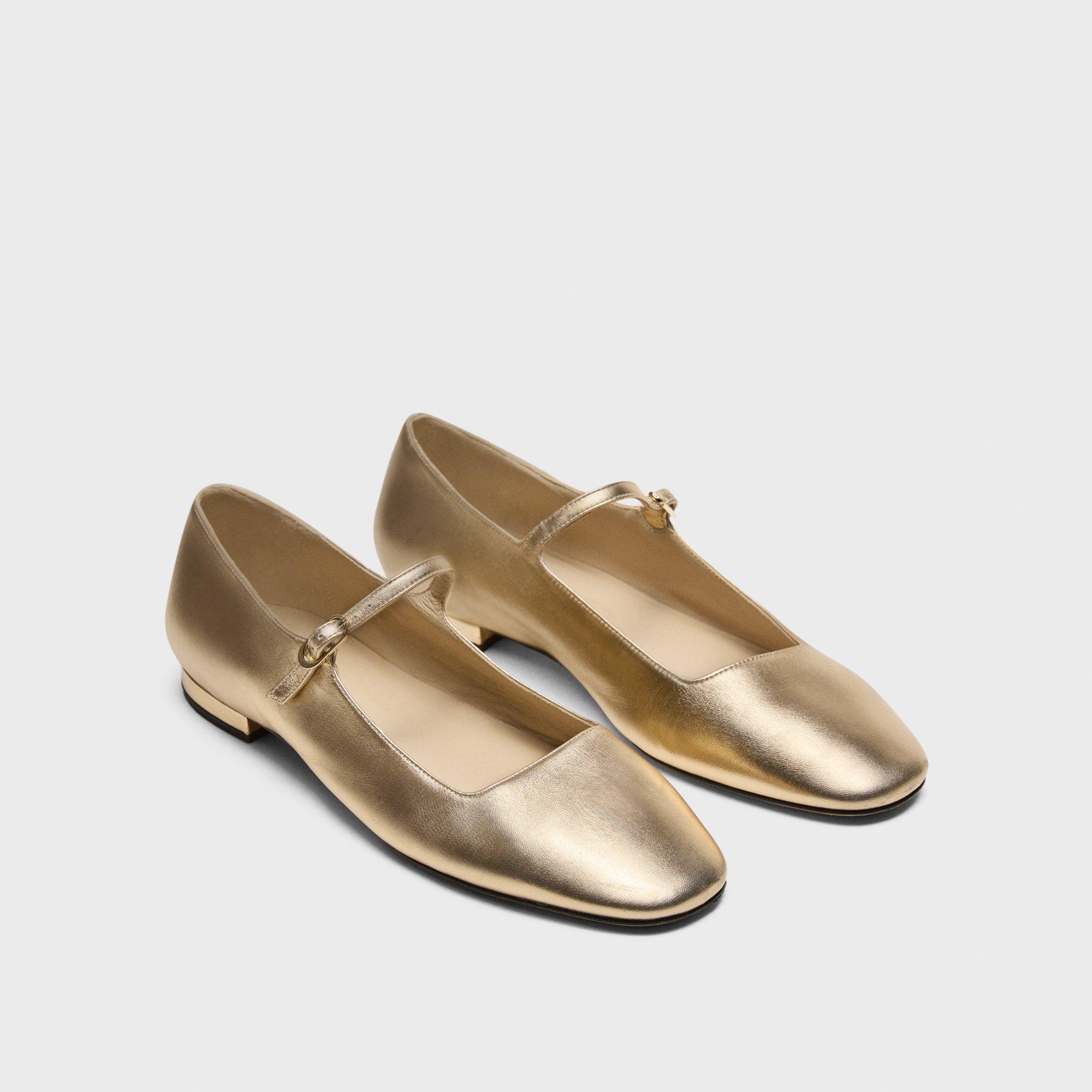 Mary Jane Ballerina Flat in Metallic Leather