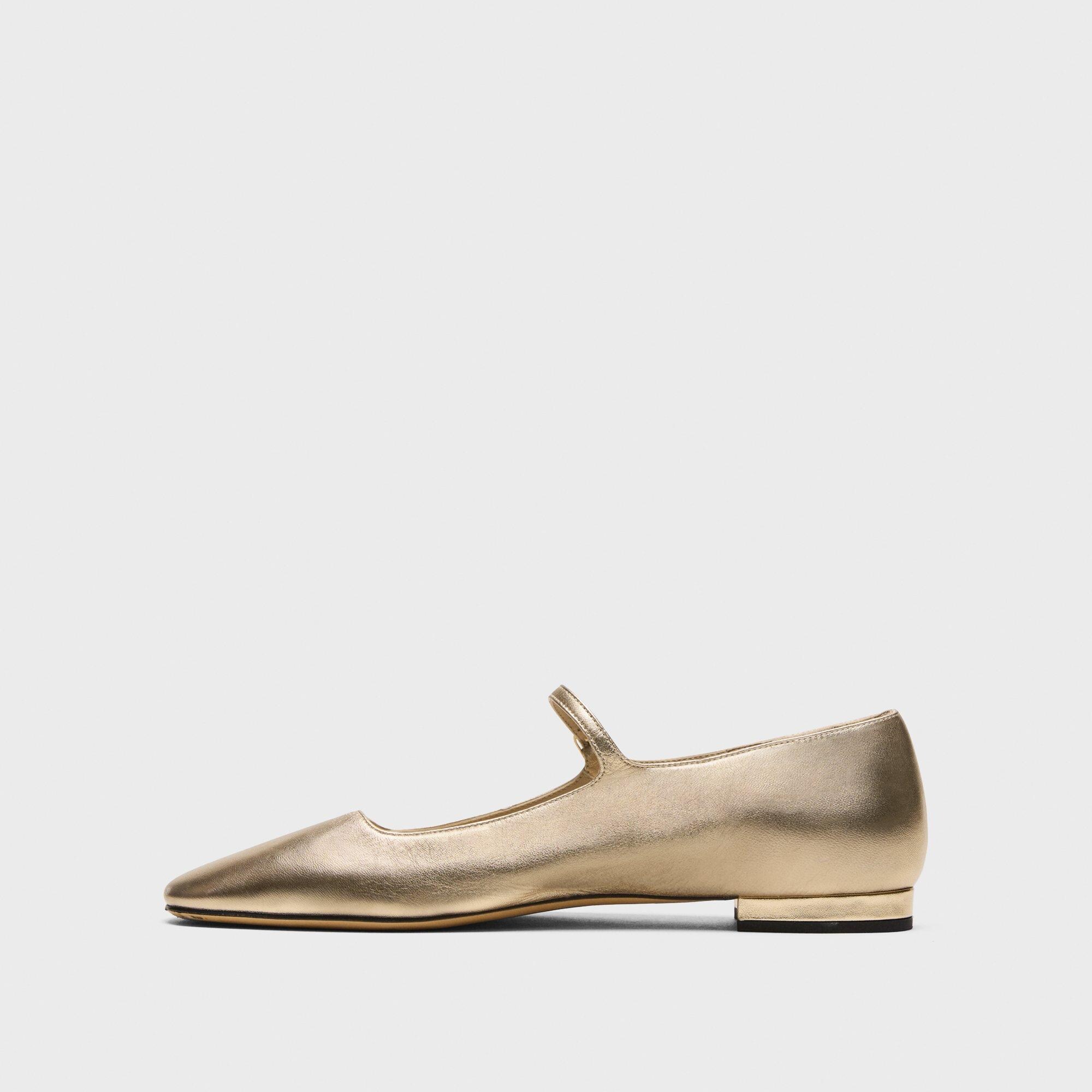 Mary Jane Ballerina Flat in Metallic Leather