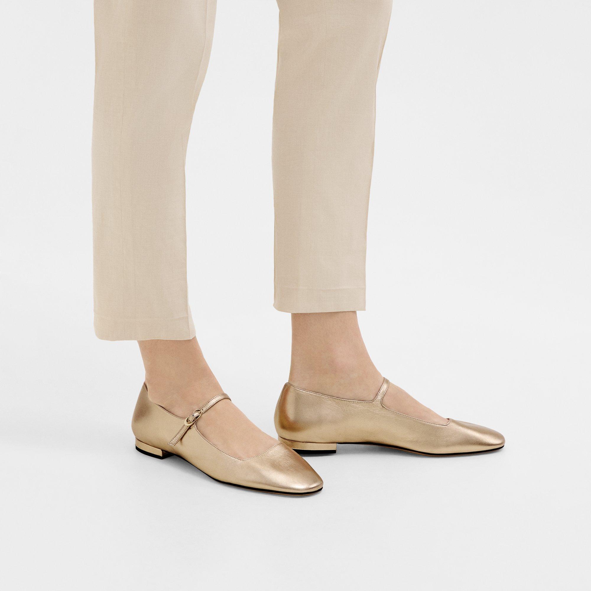 띠어리 Theory Mary Jane Ballerina Flat in Metallic Leather,LIGHT GOLD