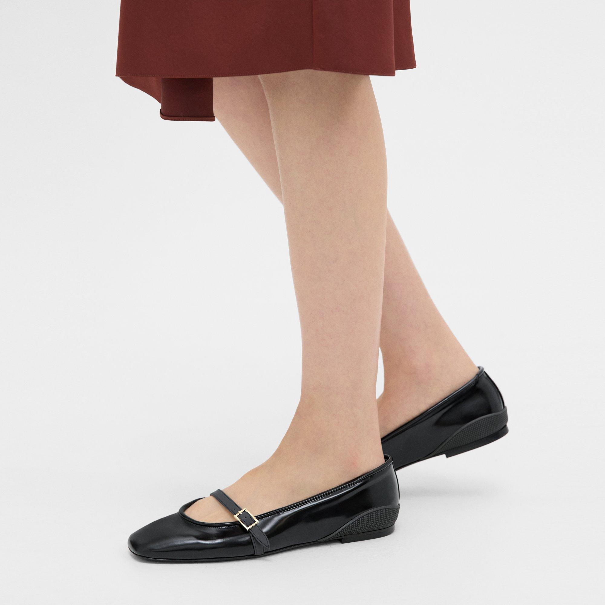 띠어리 Theory Leather Ballerina Flat,BLACK