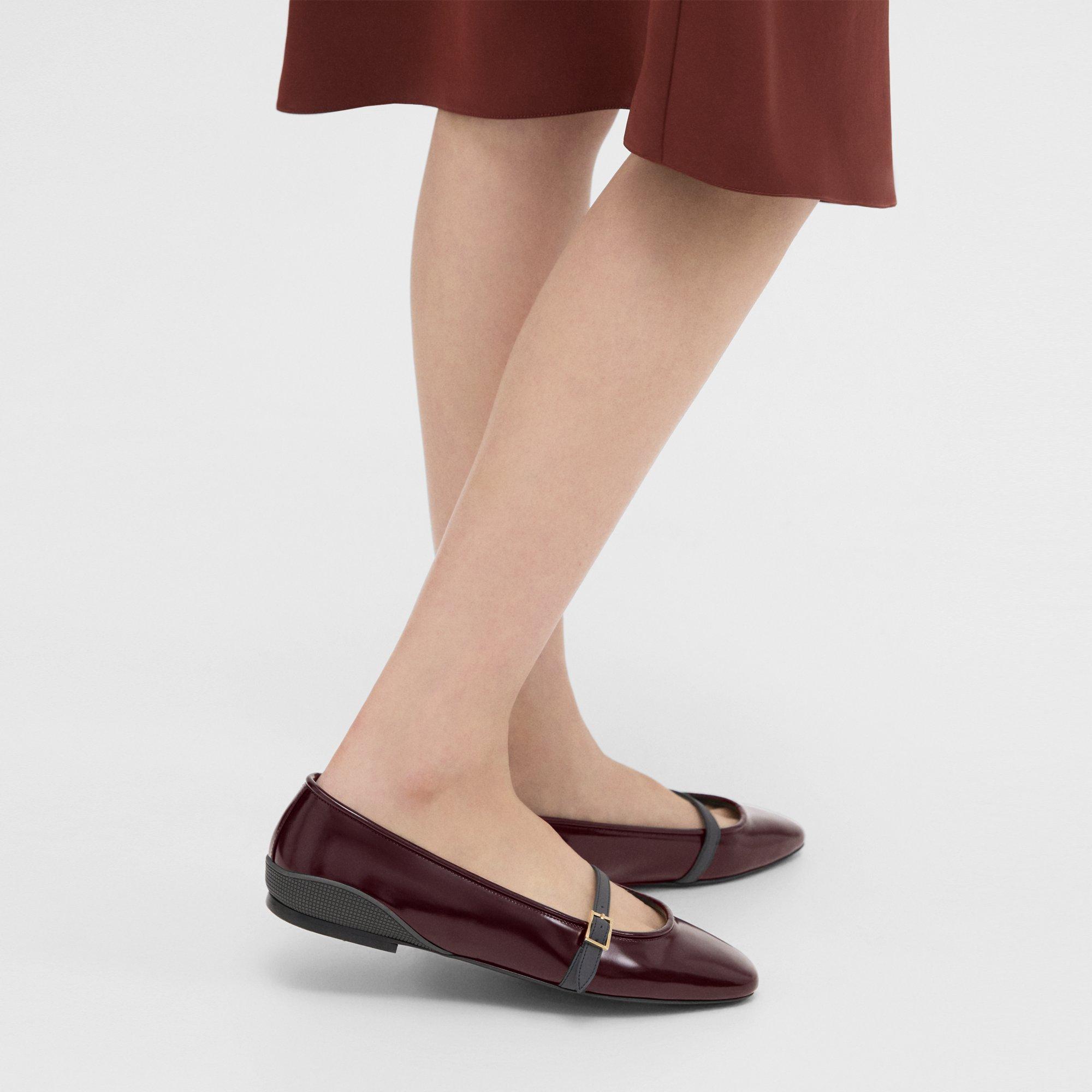 띠어리 Theory Leather Ballerina Flat,BORDEAUX