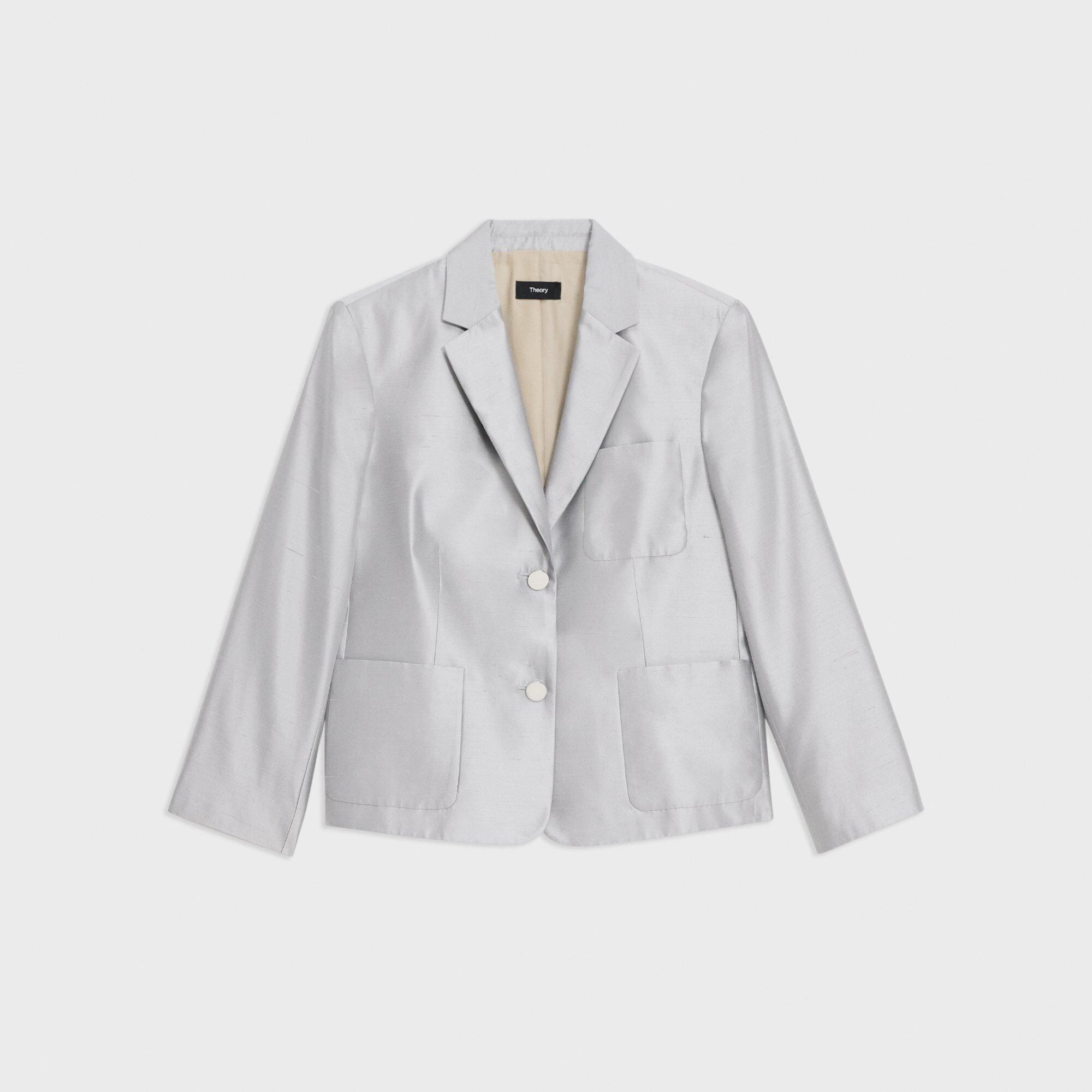 Metallic Silk Twill Boxy Patch Pocket Blazer | Theory
