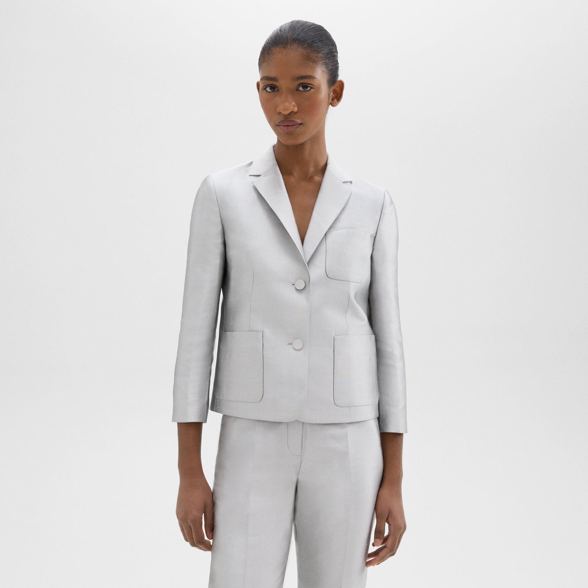 Boxy Patch Pocket Blazer in Metallic Silk Twill