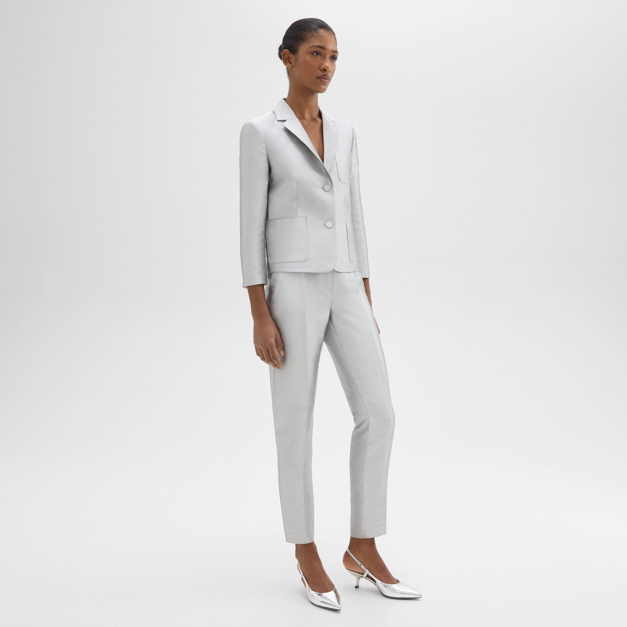 Tapered Slim Pant in Metallic Silk Twill