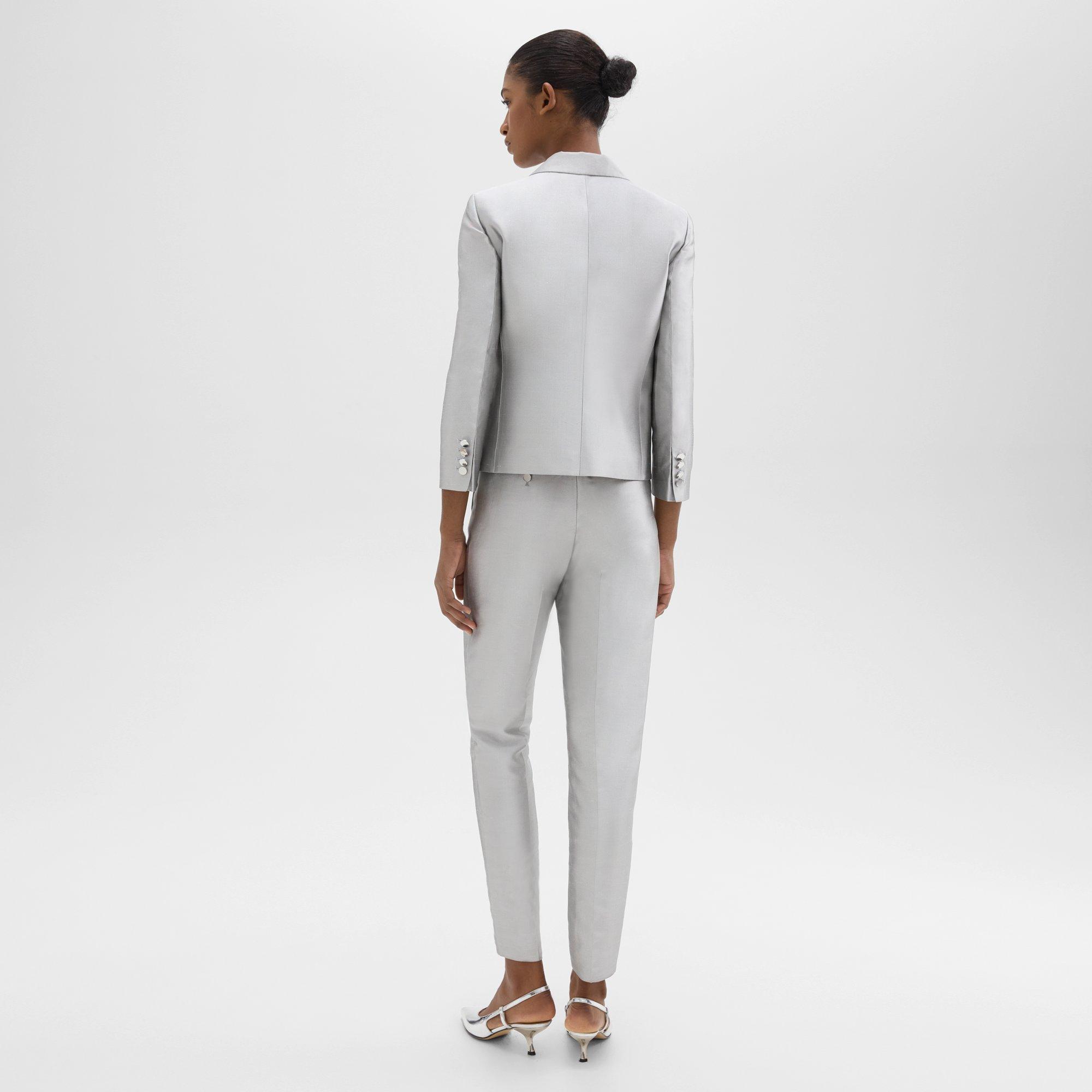 Metallic Silk Twill Tapered Slim Pant