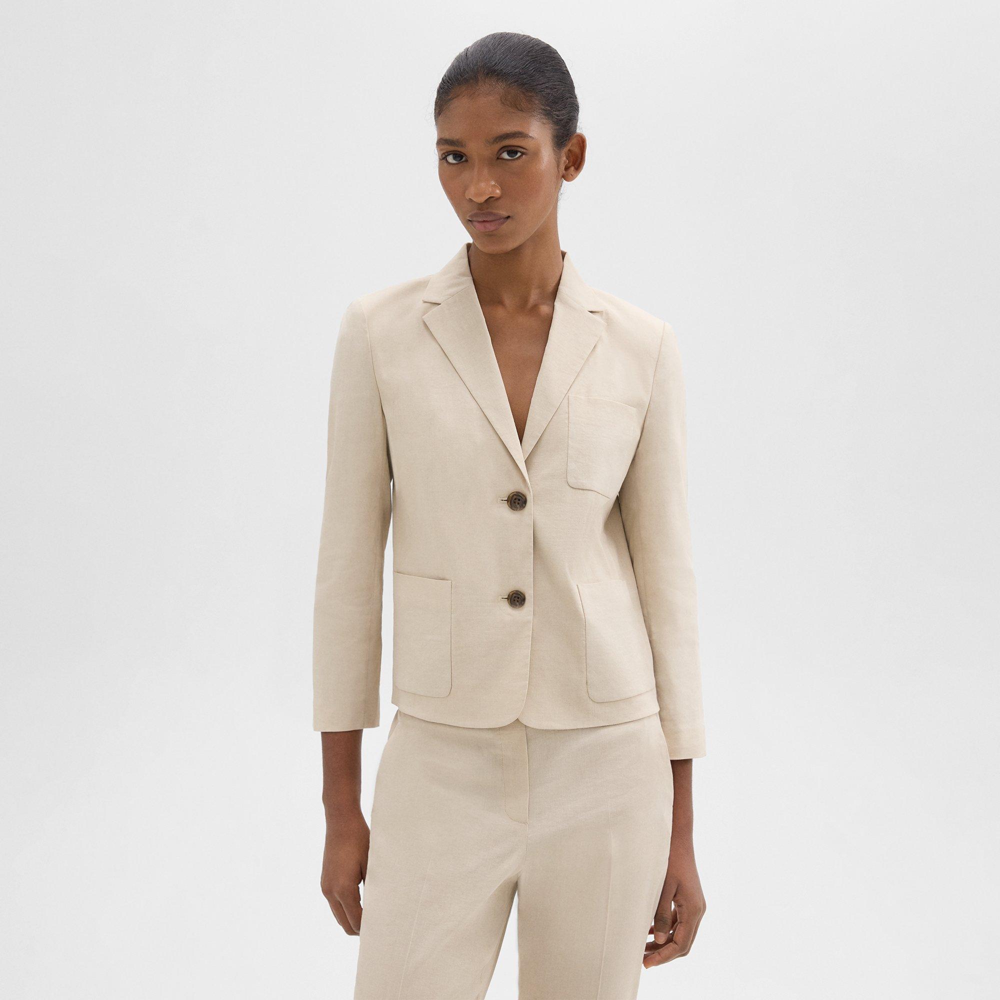 띠어리 Theory Boxy Patch Pocket Blazer in Good Linen,STRAW