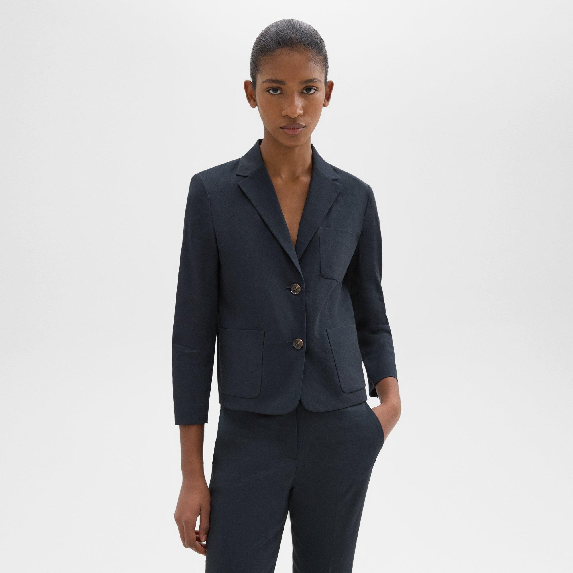 Good Linen Boxy Patch Pocket Blazer | Theory