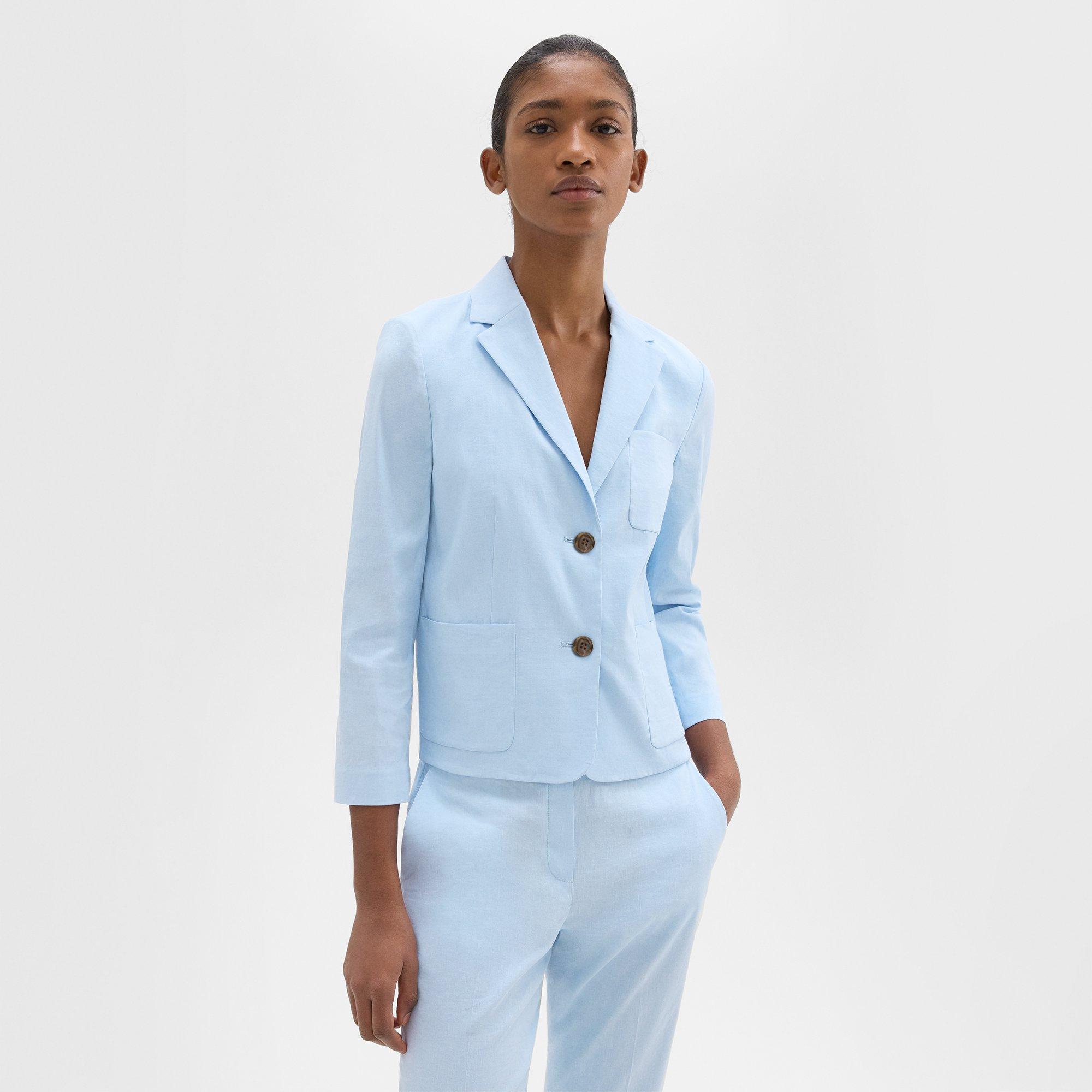 띠어리 Theory Boxy Patch Pocket Blazer in Good Linen,SKYLIGHT