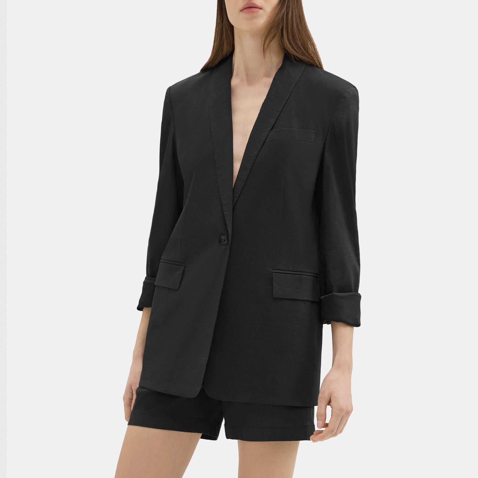 띠어리 Theory Rolled Sleeve Blazer in Good Linen,BLACK