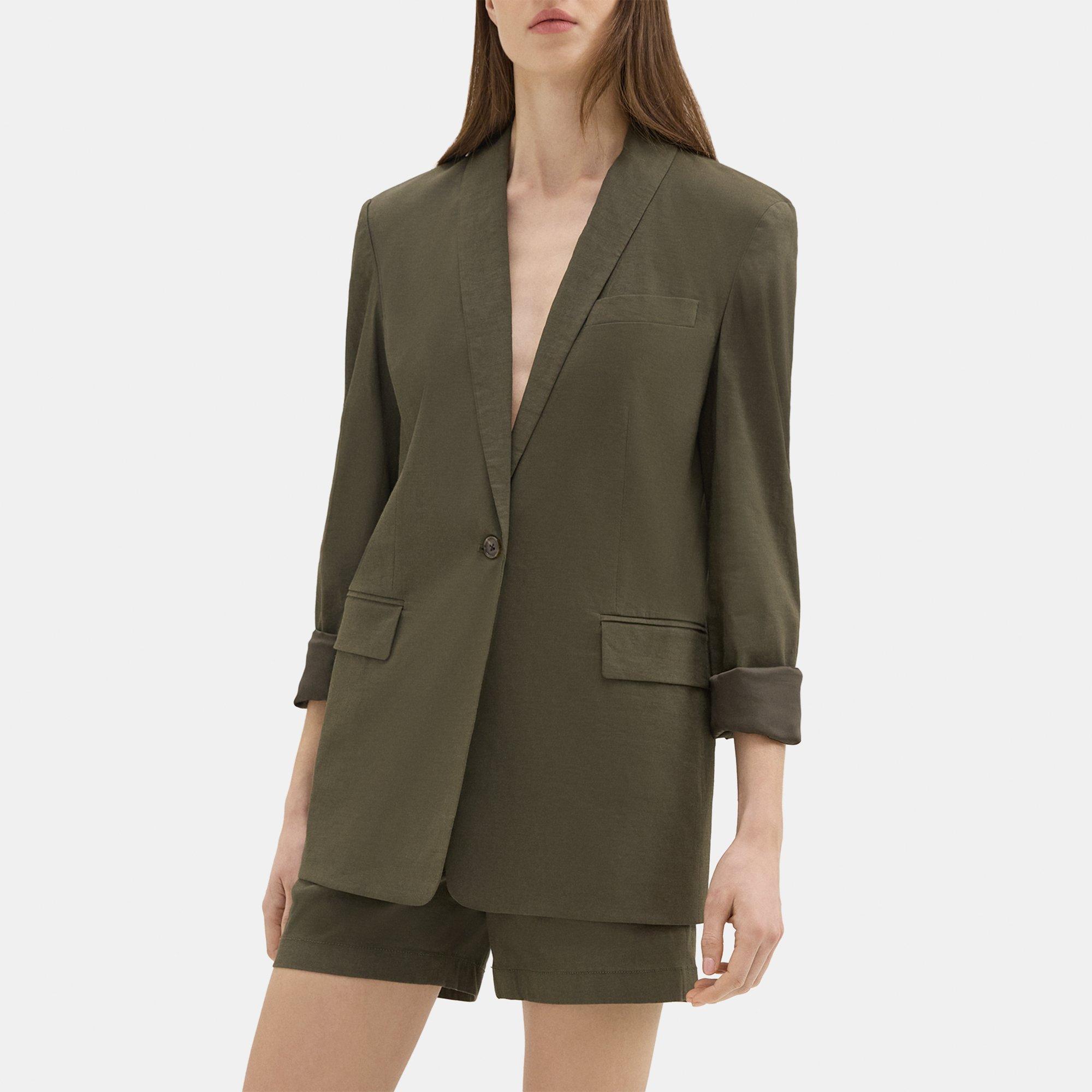 띠어리 Theory Rolled Sleeve Blazer in Good Linen,DARK OLIVE