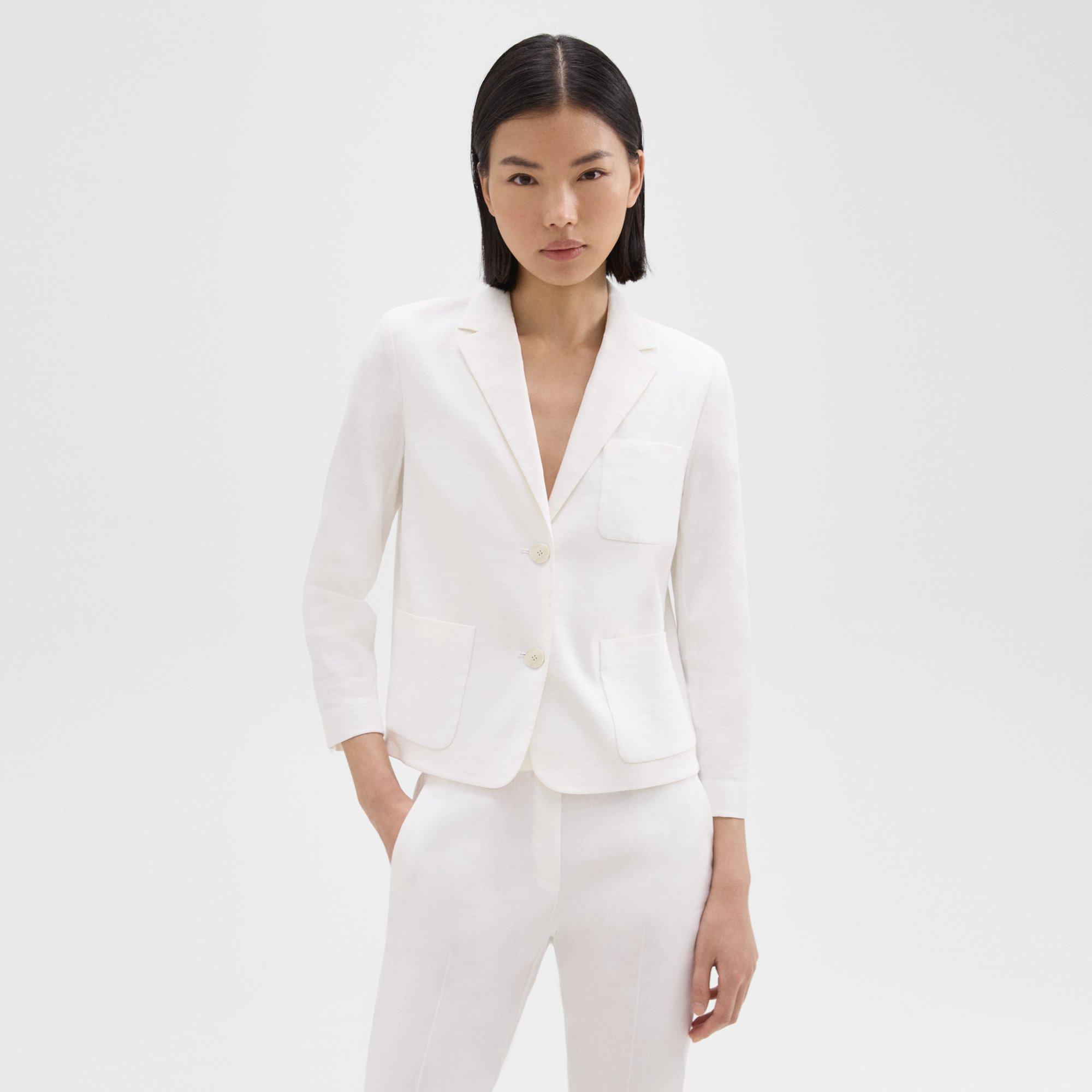 띠어리 Theory Boxy Patch Pocket Blazer in Stretch Good Linen,WHITE