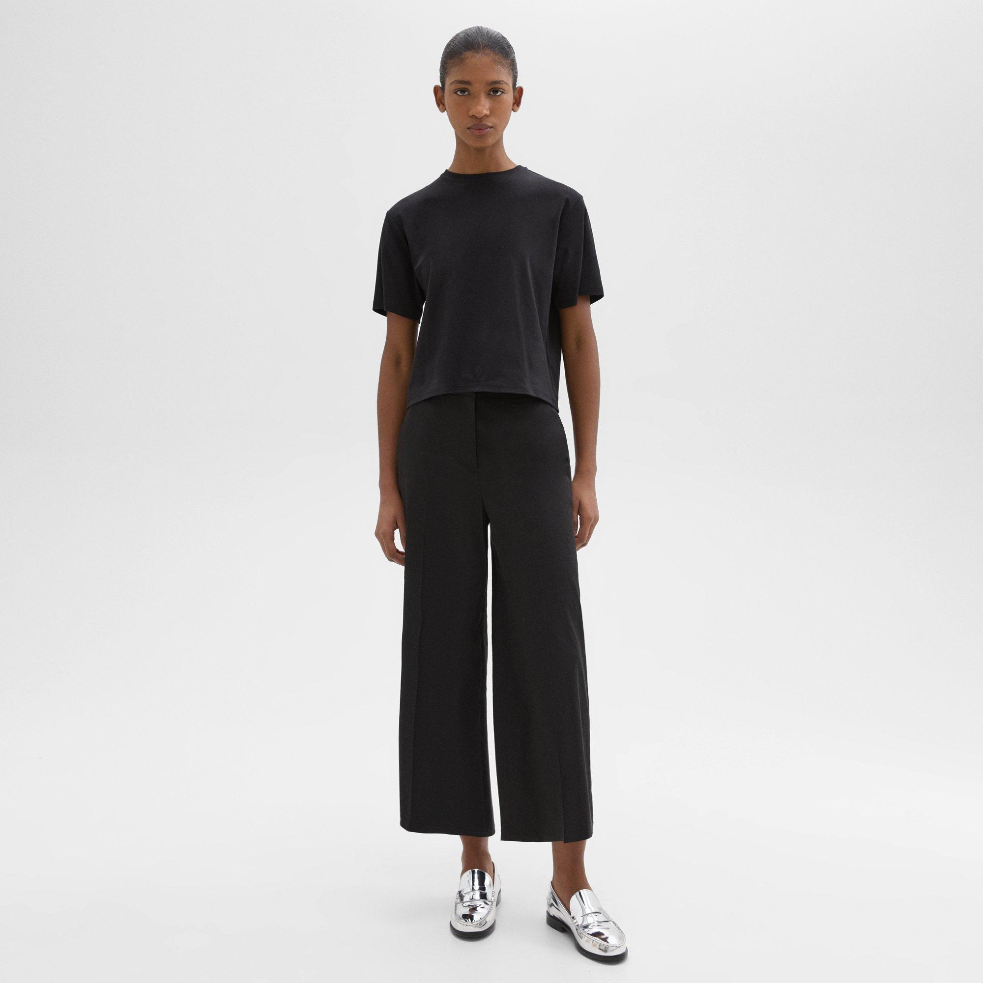 띠어리 Theory Cropped Wide-Leg Pant in Good Linen,BLACK