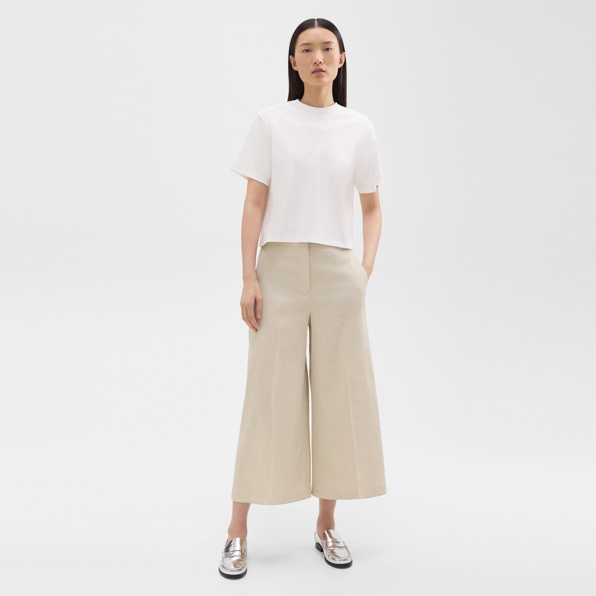 띠어리 Theory Cropped Wide-Leg Pant in Good Linen,STRAW