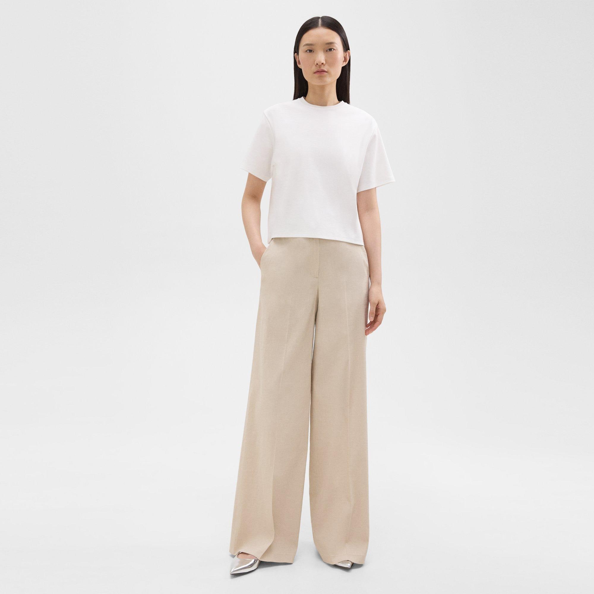 띠어리 Theory High-Waist Wide-Leg Pant in Good Linen,STRAW