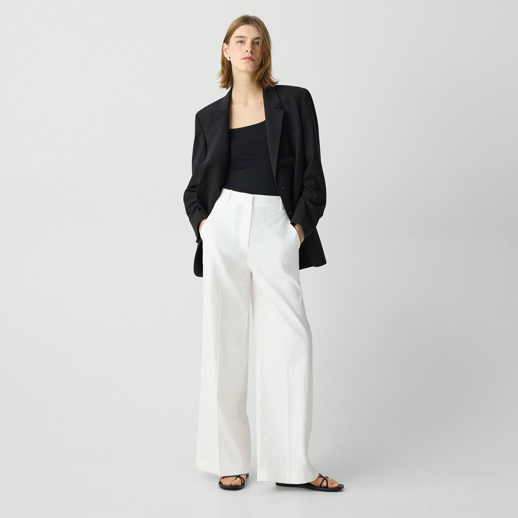 띠어리 Theory High-Waist Wide-Leg Pant in Good Linen,WHITE