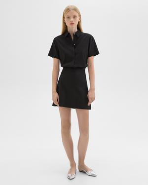 띠어리 Theory Short-Sleeve A-Line Dress in Good Linen,BLACK